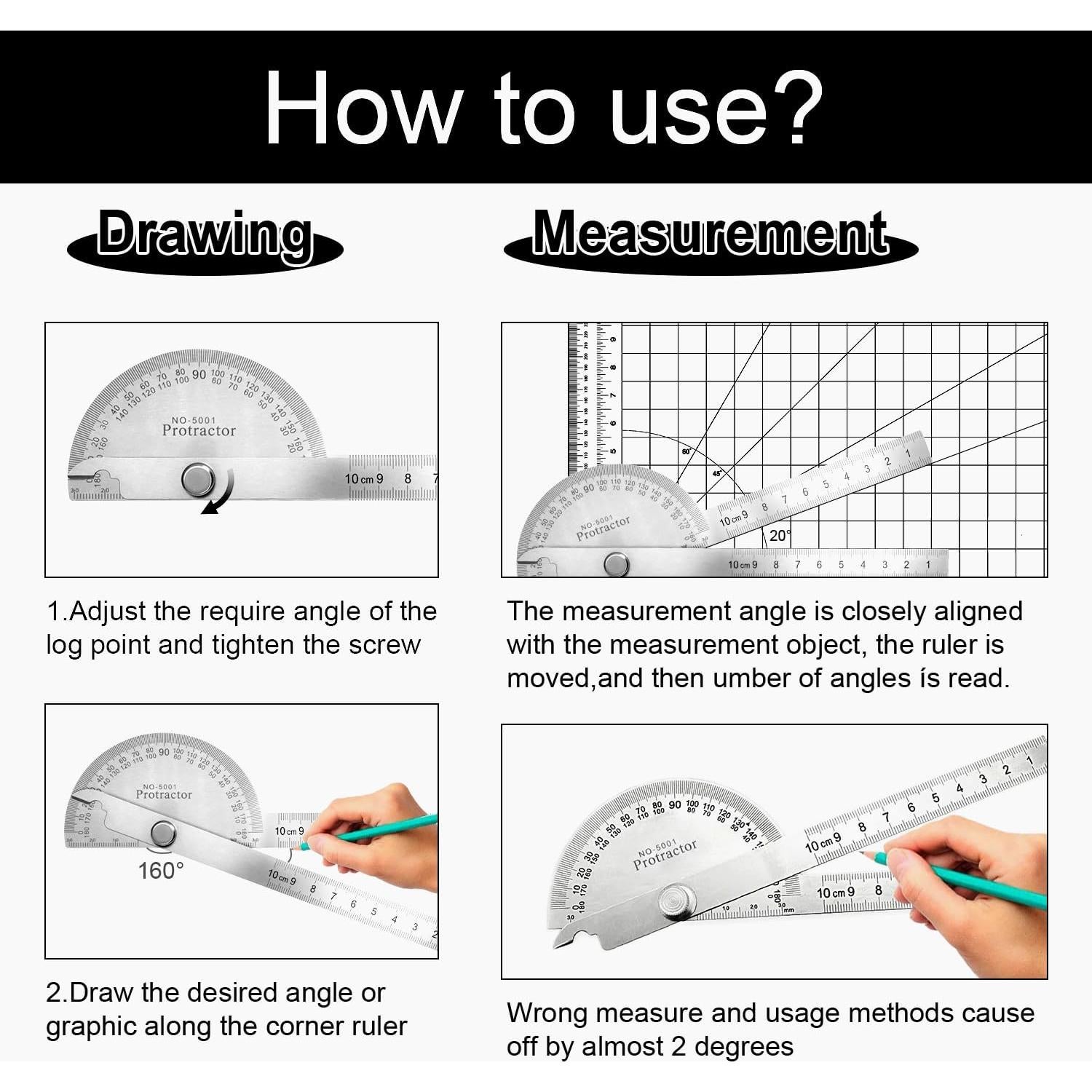Juego de Transportador y Compás EQUNROY 10cm Acero Inoxidable