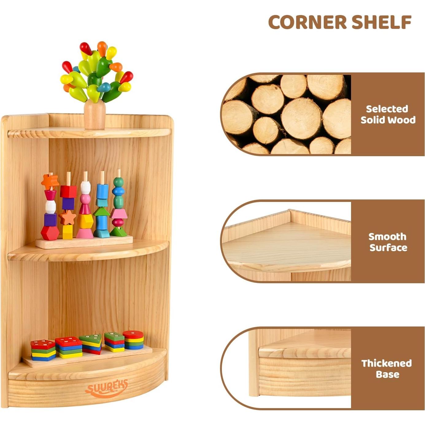 Estante Montessori Suureks de Esquina 2 Niveles Madera 60x28.5cm