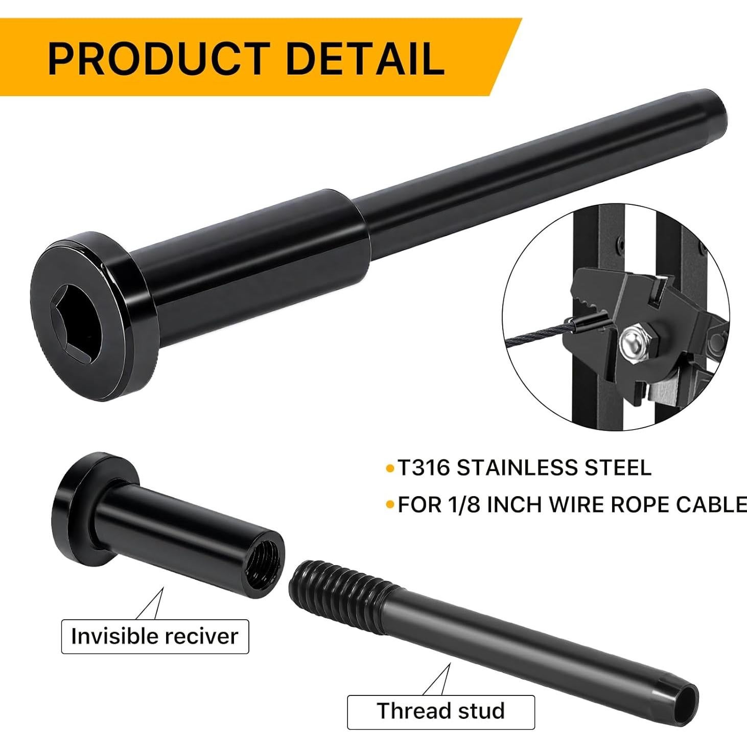 Kit de Barandilla de Cable Invisible UZE 50 Piezas Acero Inoxidable T316 Negro