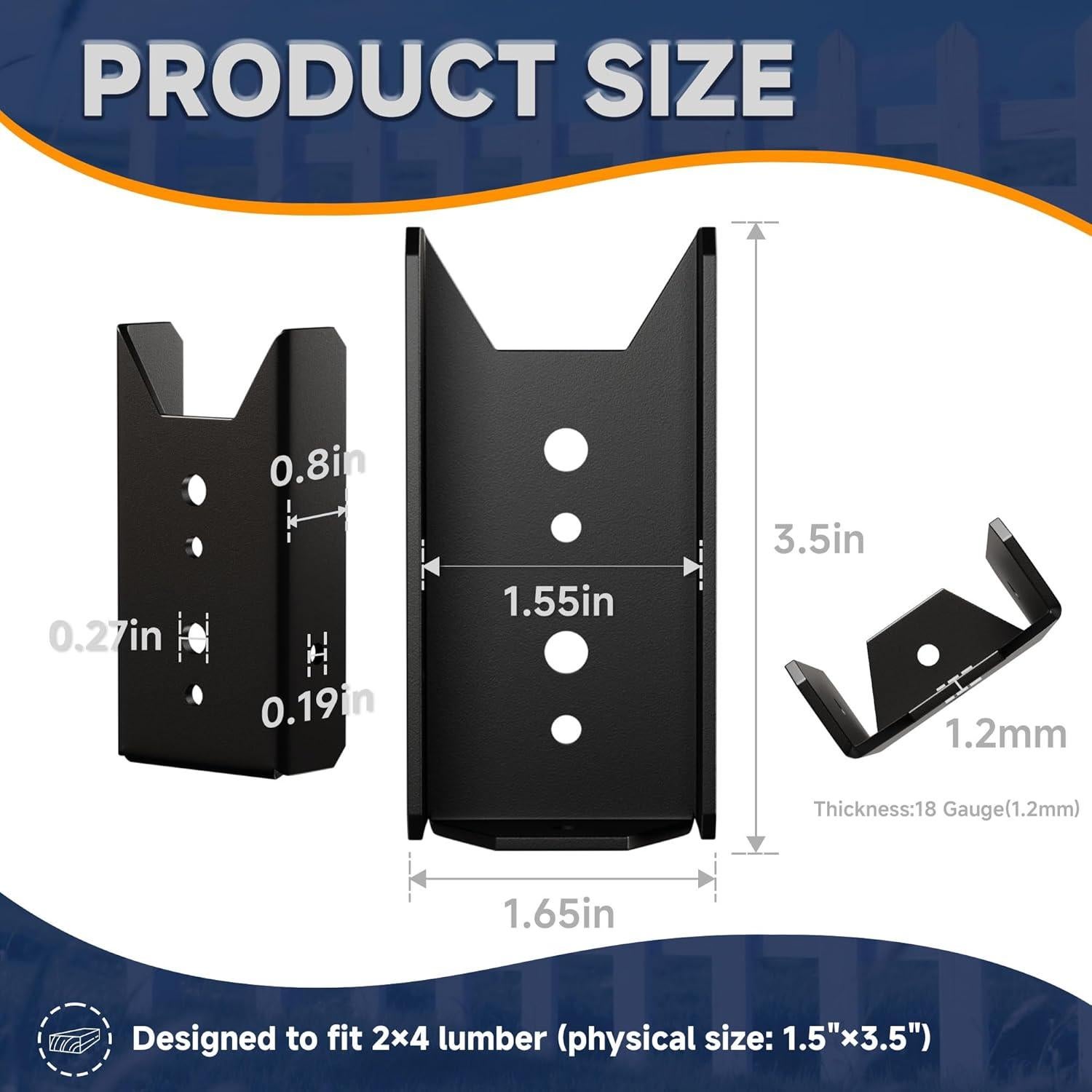50 Soportes para Cercas 2x4 Fadachai - Acero Recubierto Negro