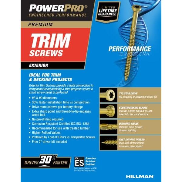Tornillos de Madera Power Pro #9 x 10.16 cm, 64 pcs, Bronce