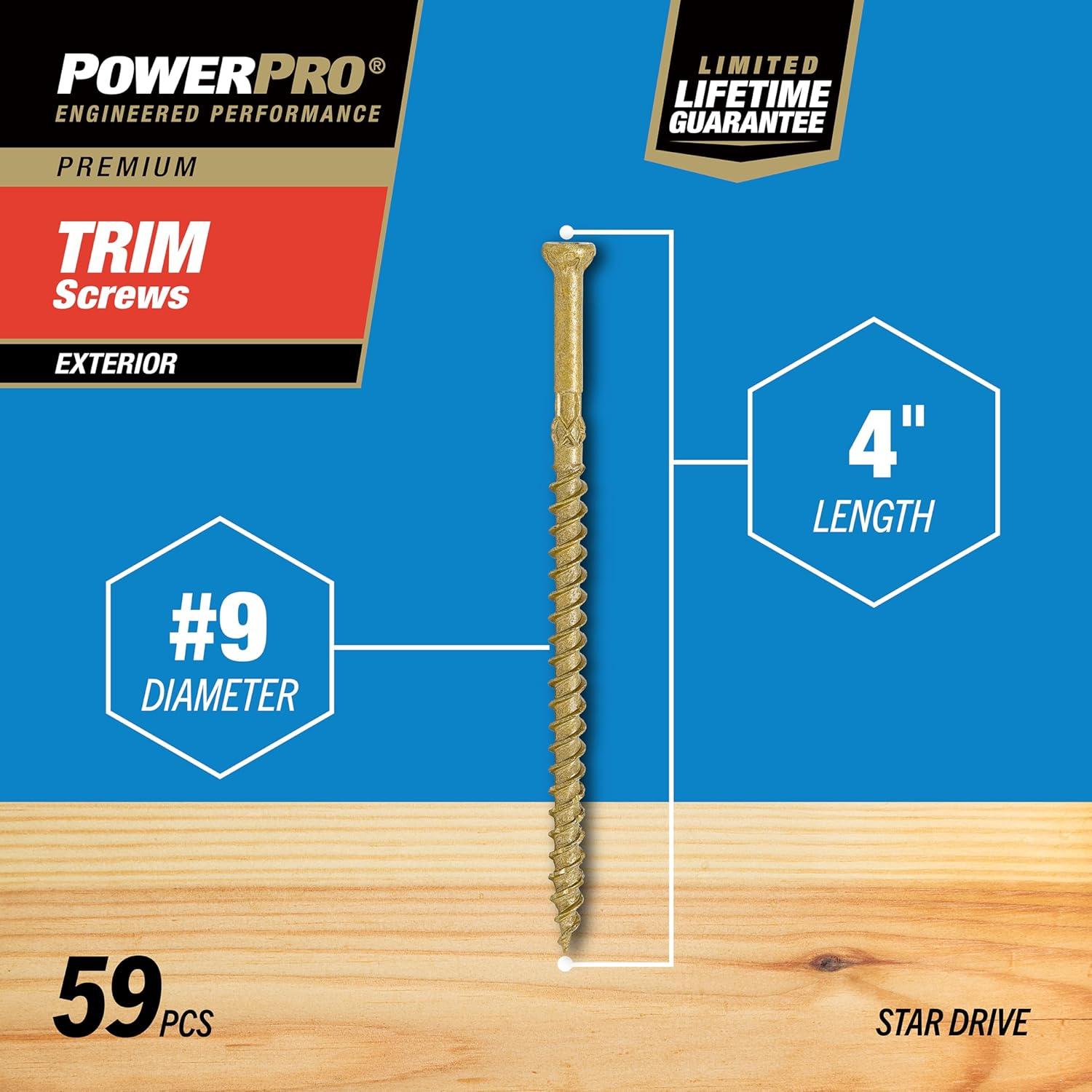 Tornillos de Madera Power Pro #9 x 10.16 cm, 64 pcs, Bronce