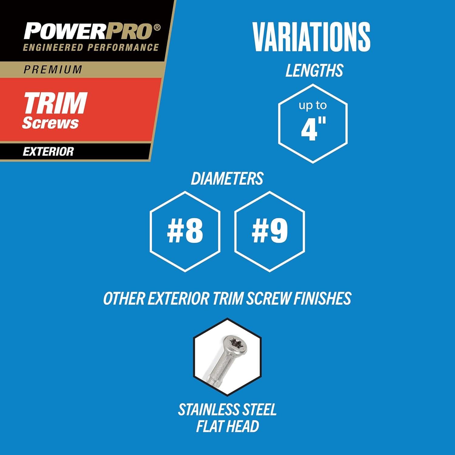 Tornillos de Madera Power Pro #9 x 10.16 cm, 64 pcs, Bronce