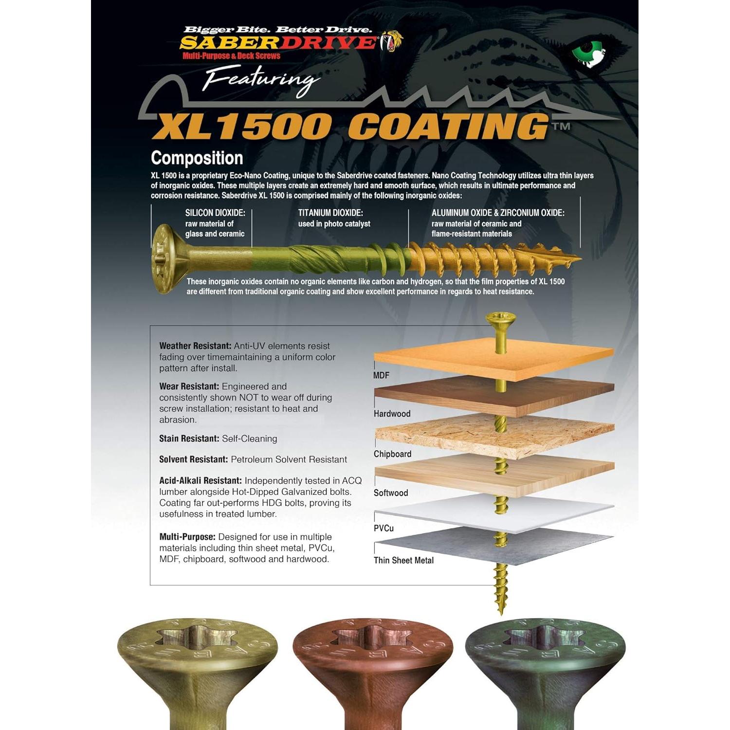 Tornillos para Deck SaberDrive #9 x 38mm Recubiertos XL1500 1LB