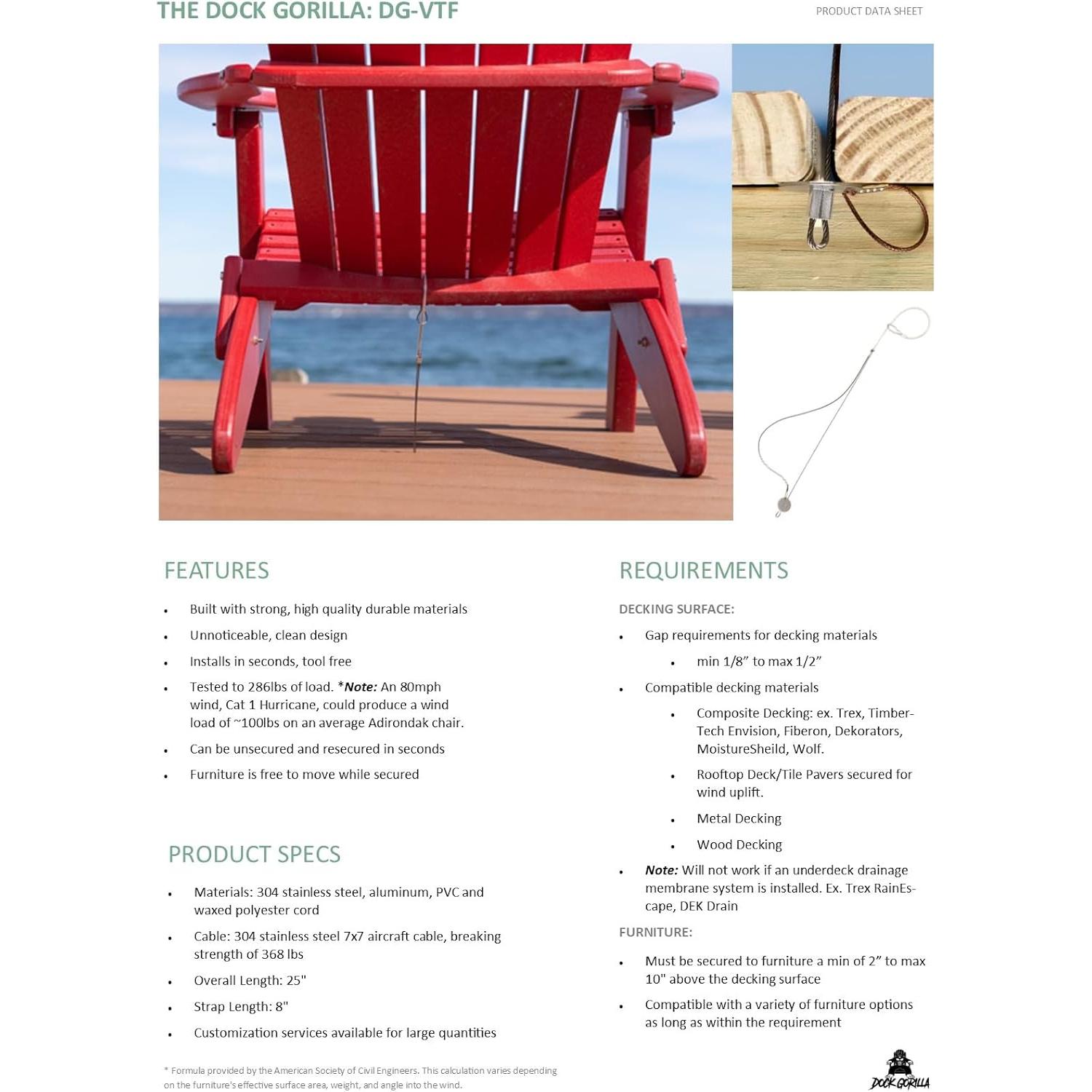 Ancla de Muebles de Exterior Dock Gorilla - Paquete de 2, Soporta 130 Kg