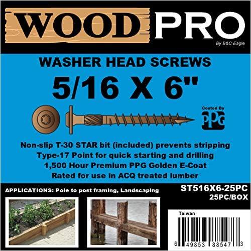 Tornillos para Madera WoodPro ST516X6-25PC 5/16" x 15.24 cm Dorado