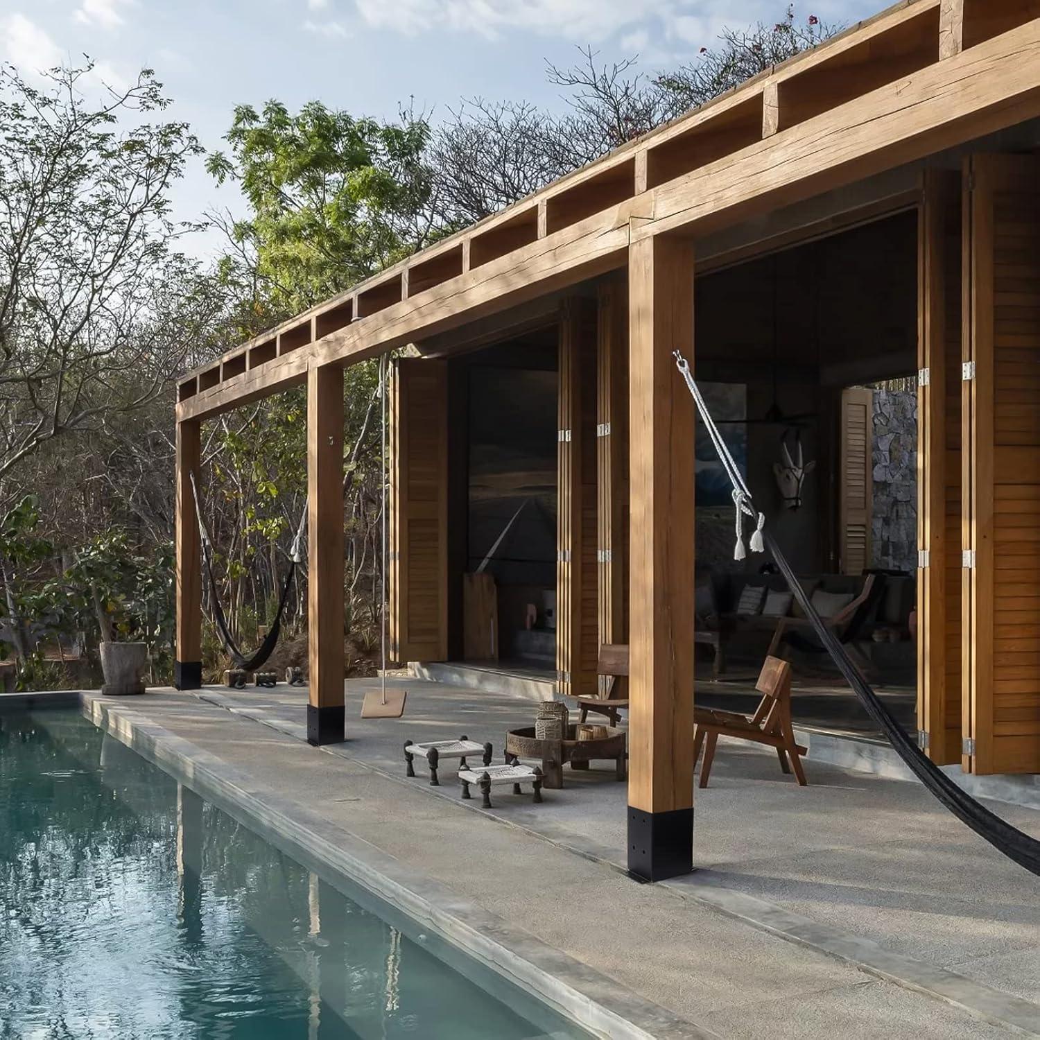 Base de Poste 4x4 AXWHYS - Acero Negro Revestido, 8 Pcs