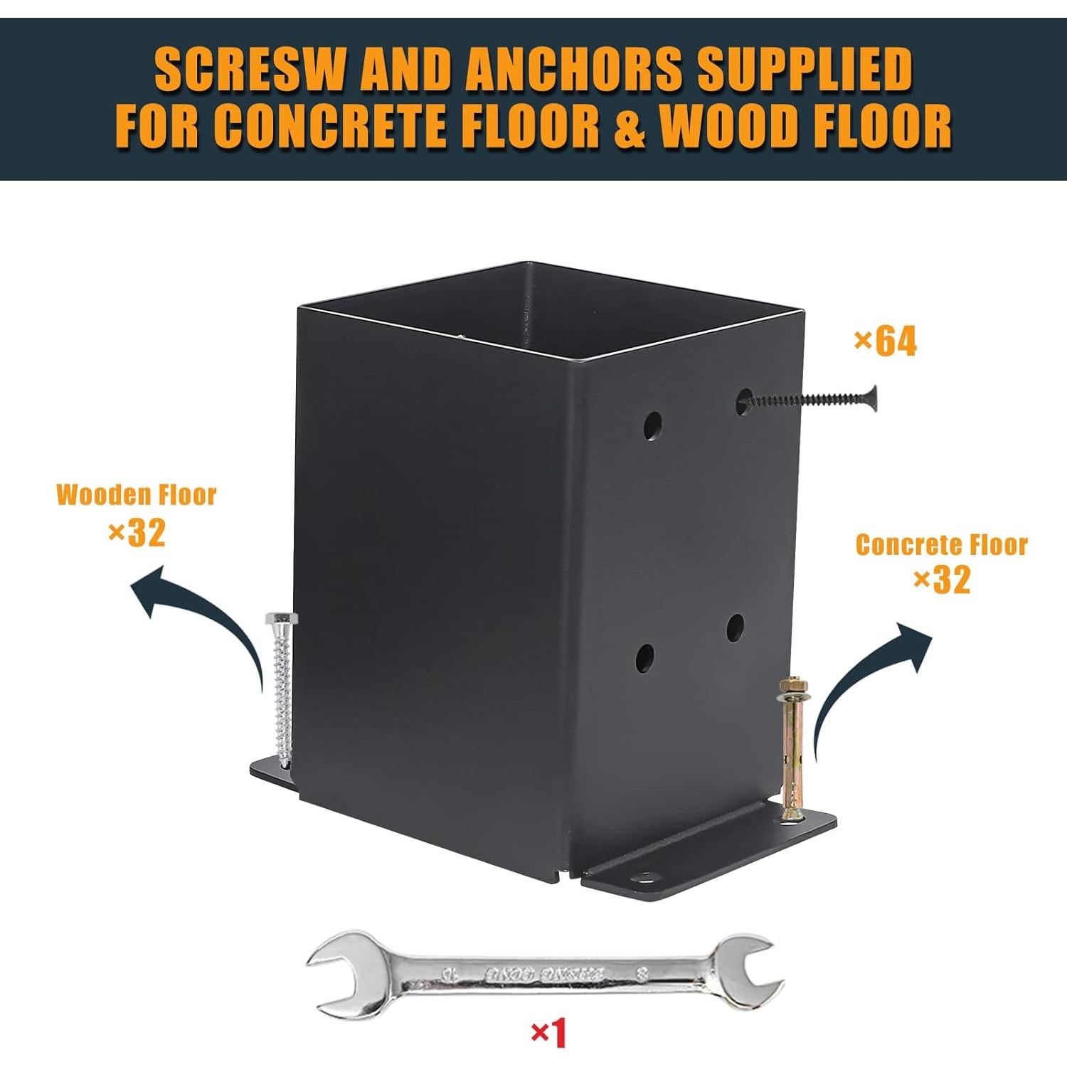 Base de Poste 4x4 AXWHYS - Acero Negro Revestido, 8 Pcs