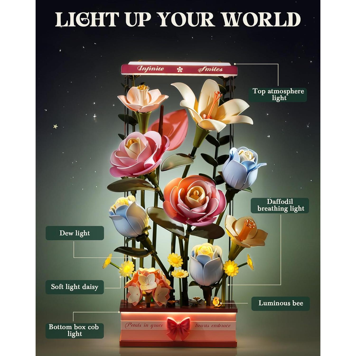 Rompecabezas 3D ROKR Flores DIY con Luz LED - 263 Piezas