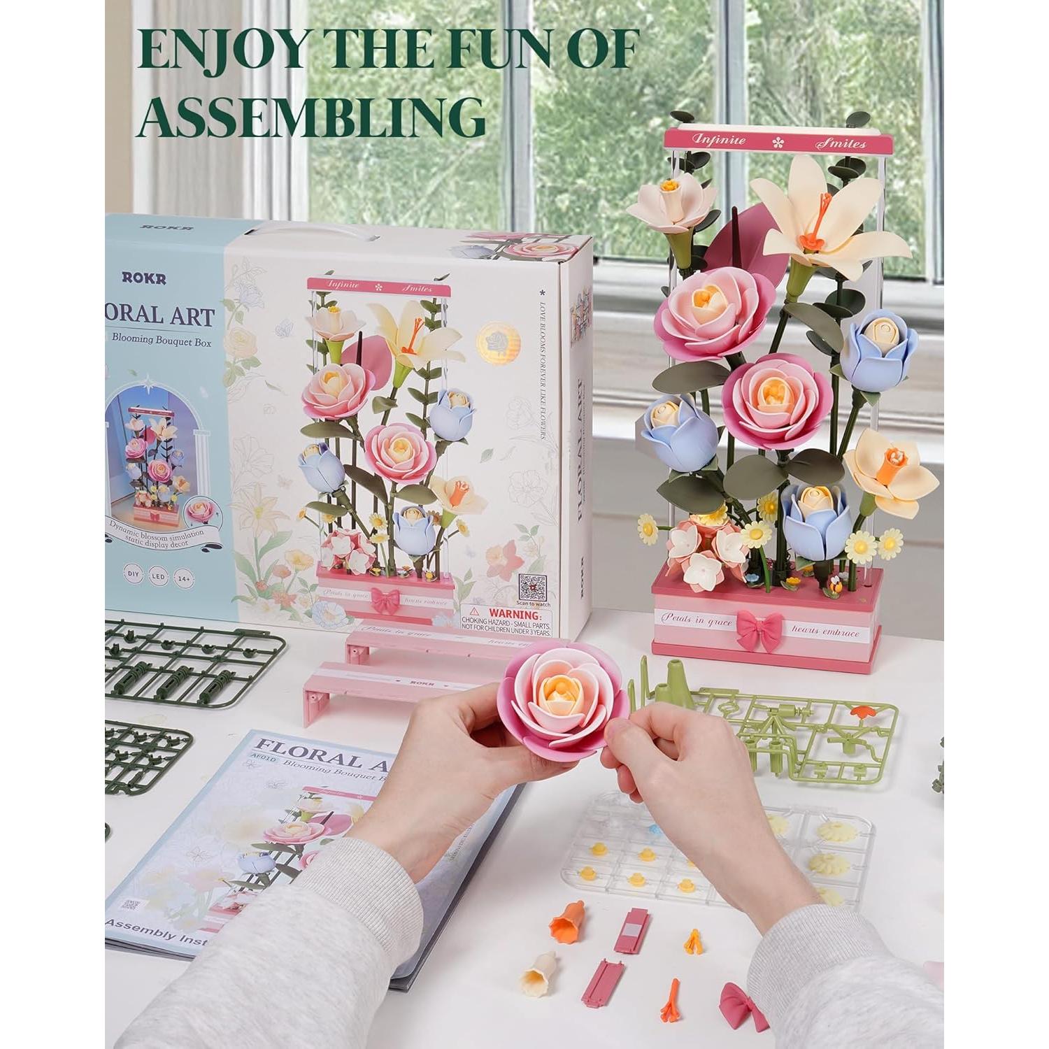 Rompecabezas 3D ROKR Flores DIY con Luz LED - 263 Piezas