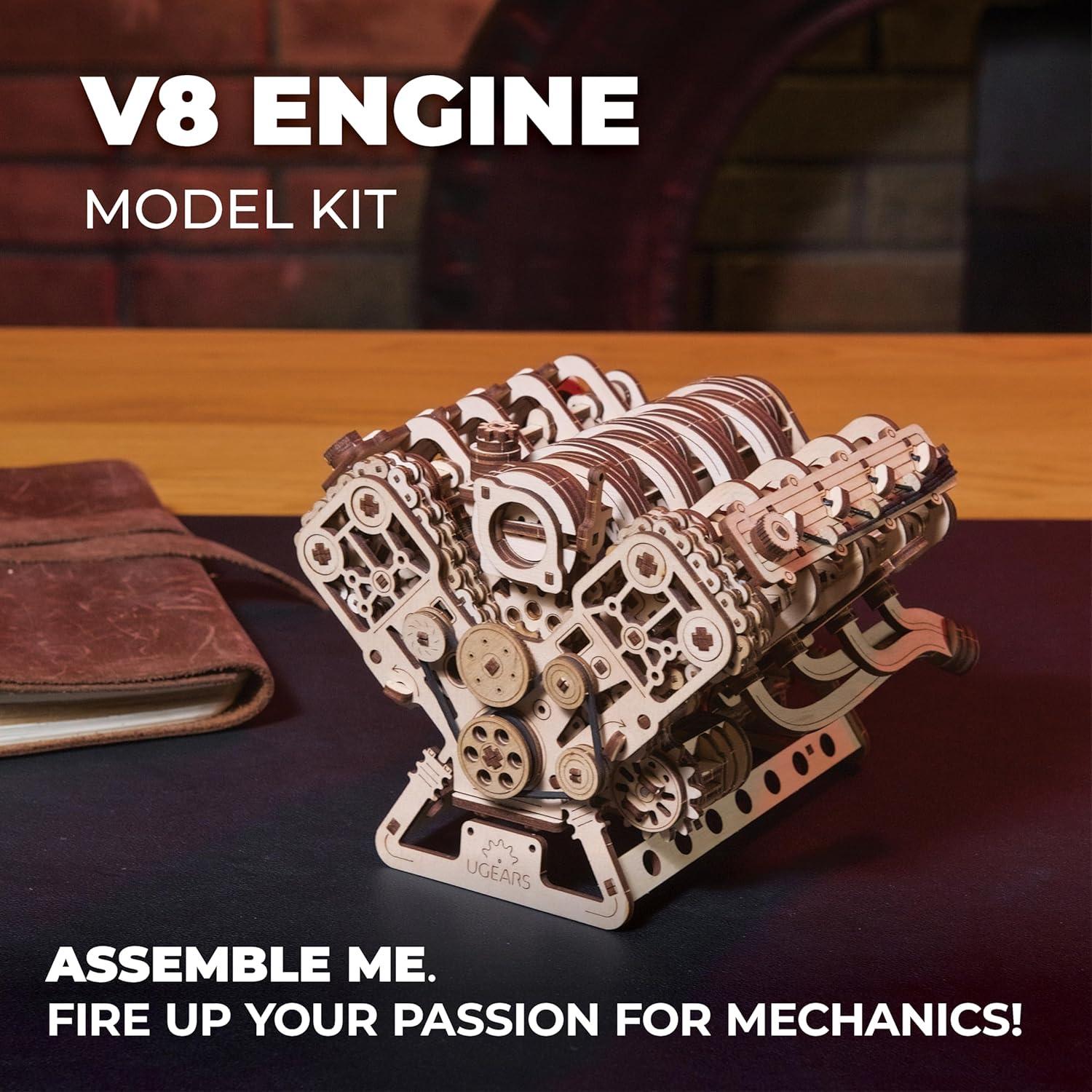 Kit de Modelo de Motor V8 UGEARS - Rompecabezas 3D de Madera 776 Piezas