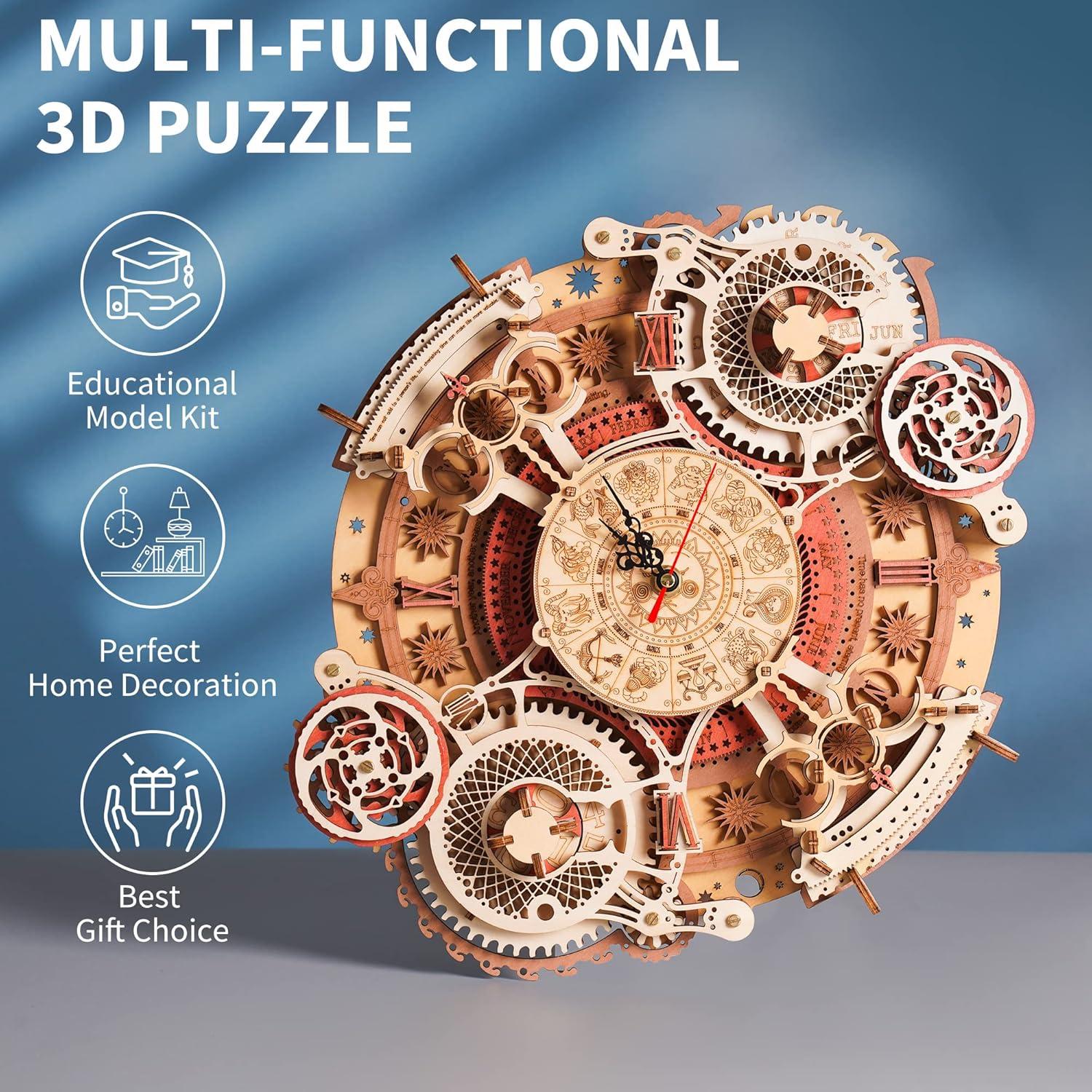 Rompecabezas 3D de Madera ROBOTIME Reloj Steampunk 33.5x29.5cm