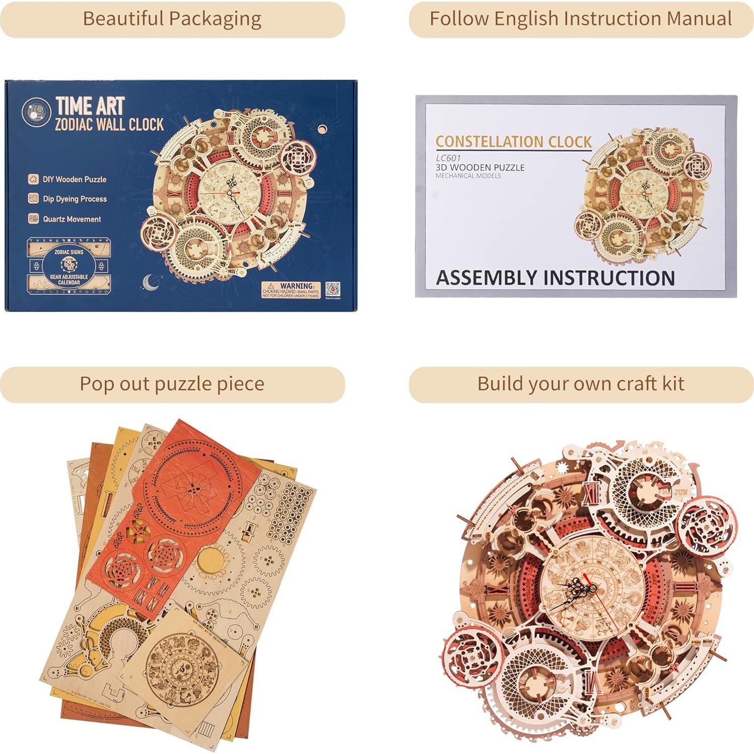 Rompecabezas 3D de Madera ROBOTIME Reloj Steampunk 33.5x29.5cm