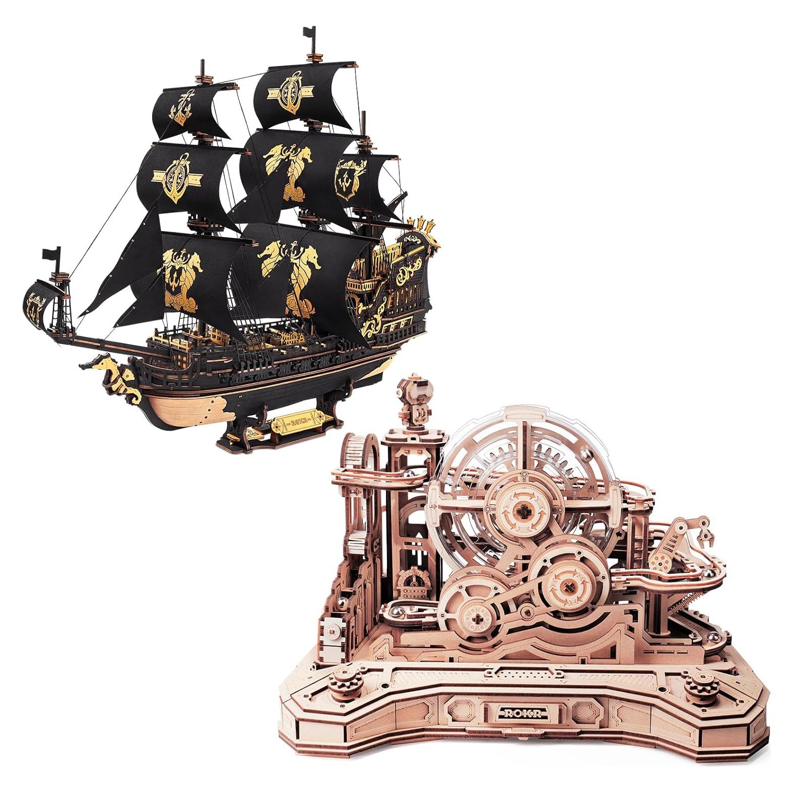 ROKR Rompecabezas 3D de Madera EGC01 y Barco Caballito de Mar MCB02