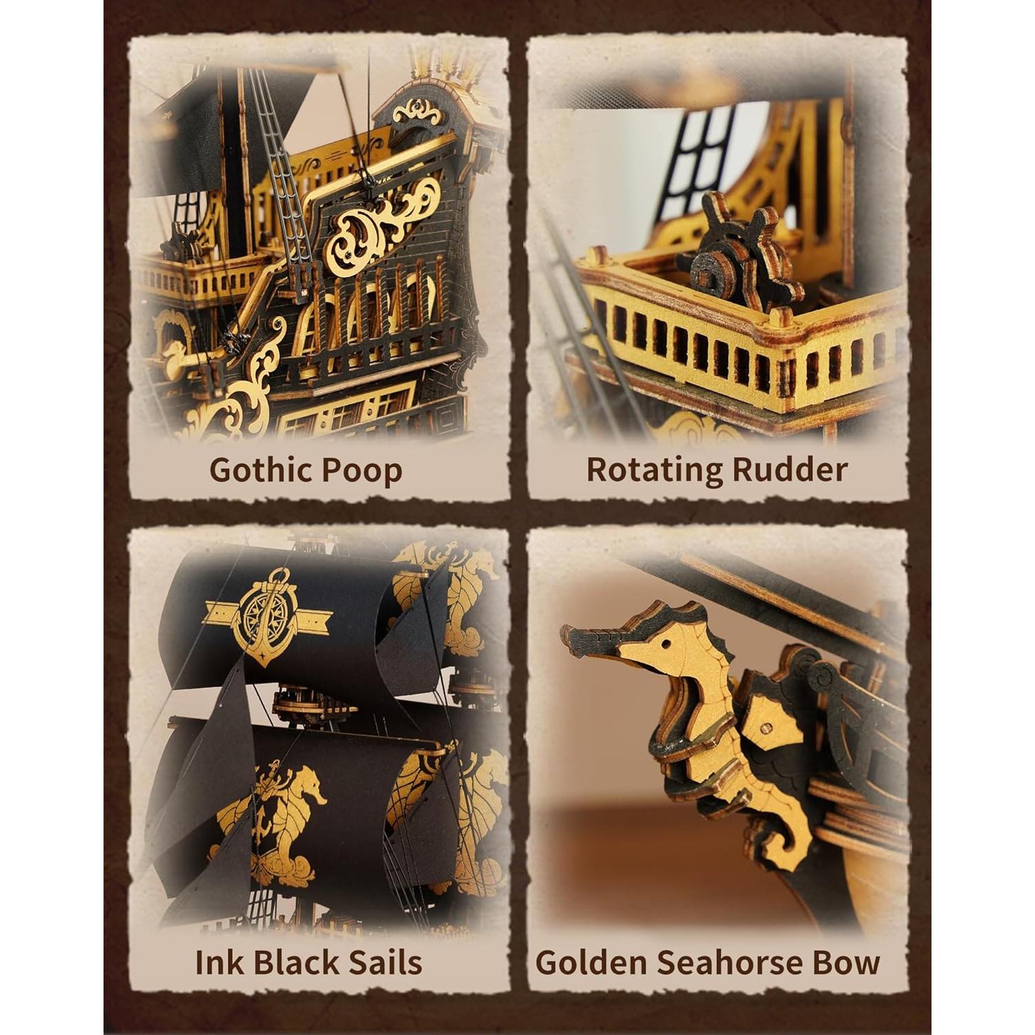 ROKR Rompecabezas 3D de Madera EGC01 y Barco Caballito de Mar MCB02