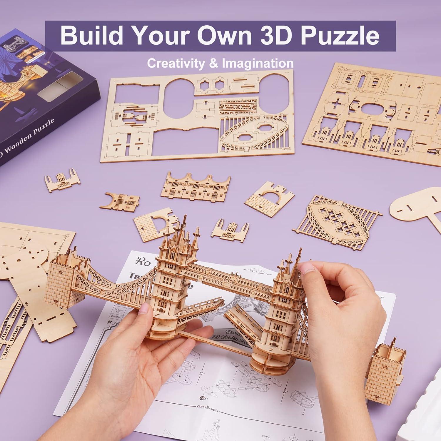 Kit Puzzle 3D Robotime Puente de la Torre con Luz LED