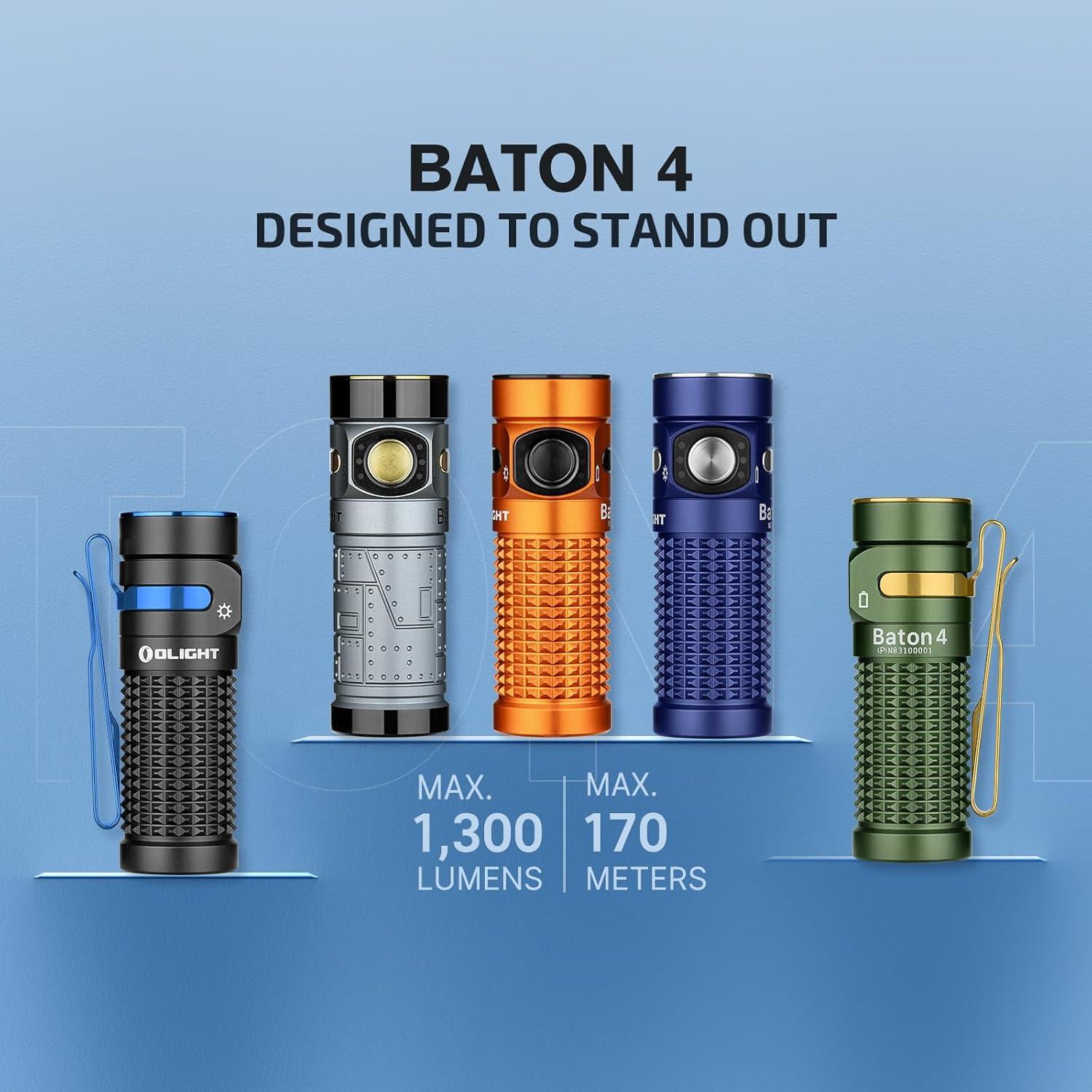 Linterna EDC OLIGHT Baton4 1300 Lúmenes Recargable con Oclip Pro