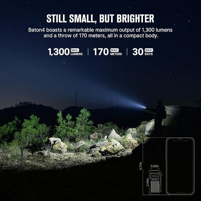 Linterna EDC OLIGHT Baton4 1300 Lúmenes Recargable con Oclip Pro