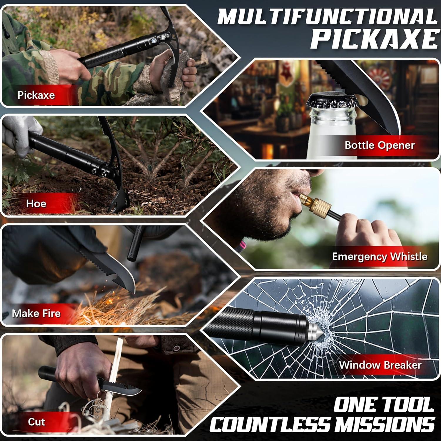 Pico Plegable 8 en 1 FUSIONKEI con Azada y Cuchillo de Supervivencia