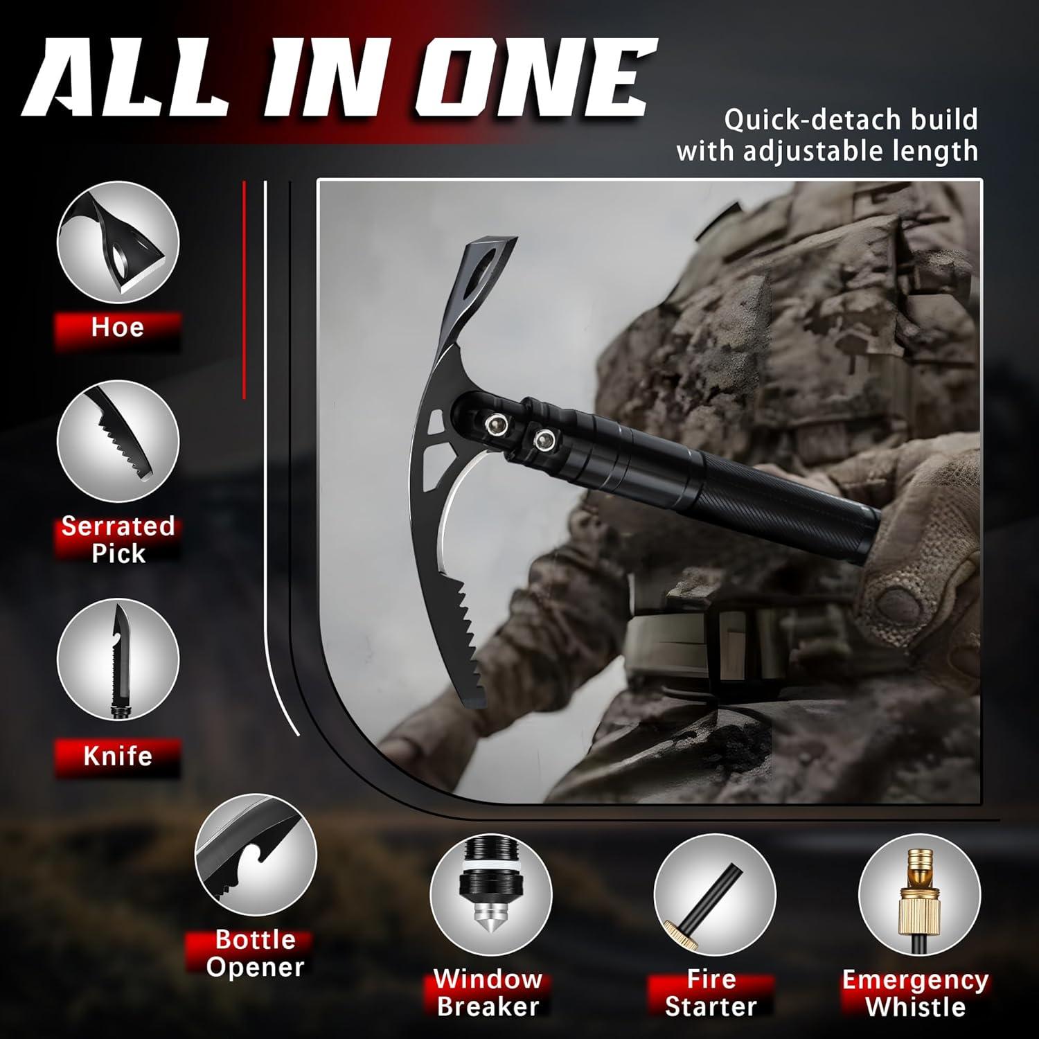 Pico Plegable 8 en 1 FUSIONKEI con Azada y Cuchillo de Supervivencia