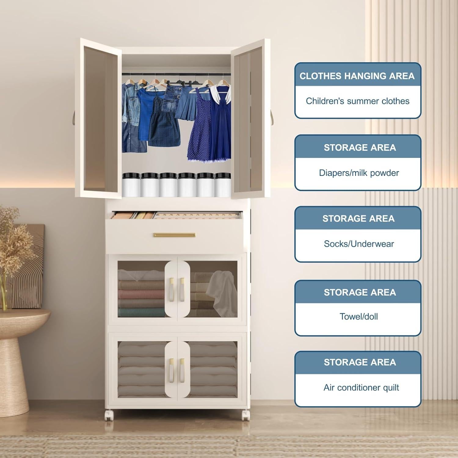 Armario Infantil Plegable XIMSPHY Blanco 54x34x140 cm