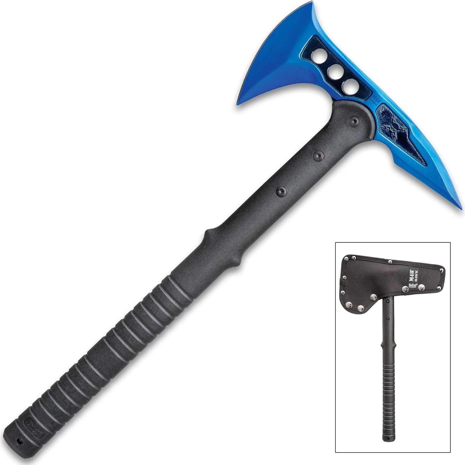 Hacha Táctica M48 Azul con Funda - Hoja Acero Inoxidable 20.32 cm