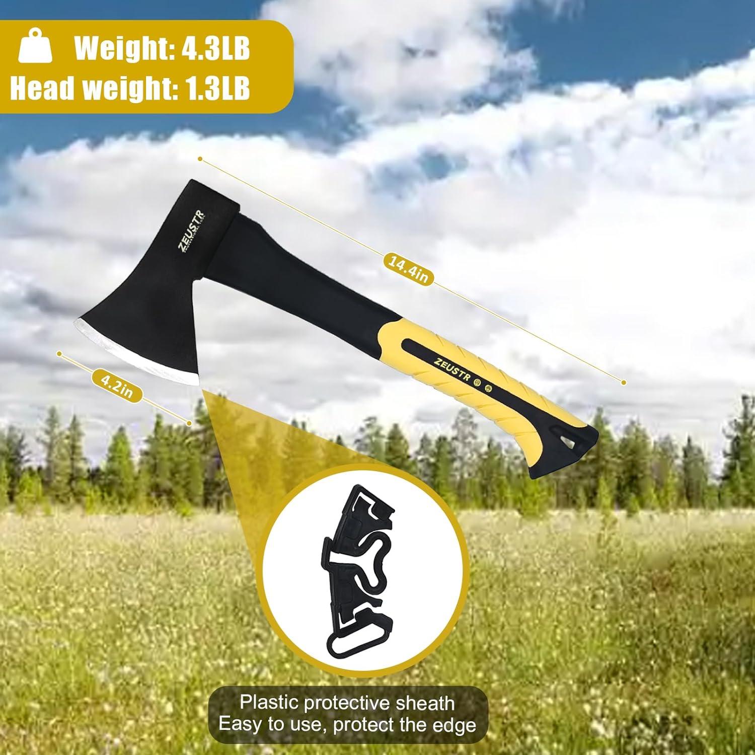 Hacha de Camping ZEUSTR 28 cm, Acero Forjado, Mango Absorbente