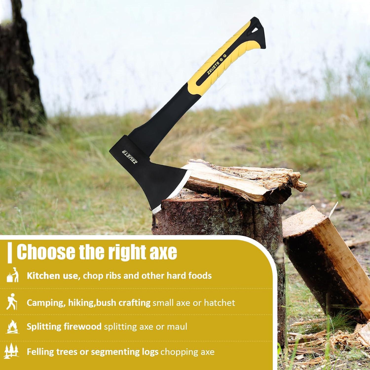 Hacha de Camping ZEUSTR 28 cm, Acero Forjado, Mango Absorbente
