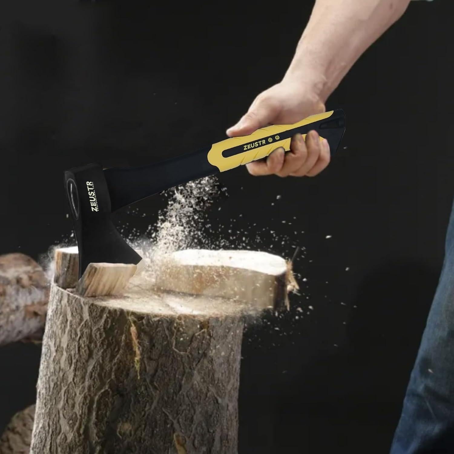 Hacha de Camping ZEUSTR 28 cm, Acero Forjado, Mango Absorbente