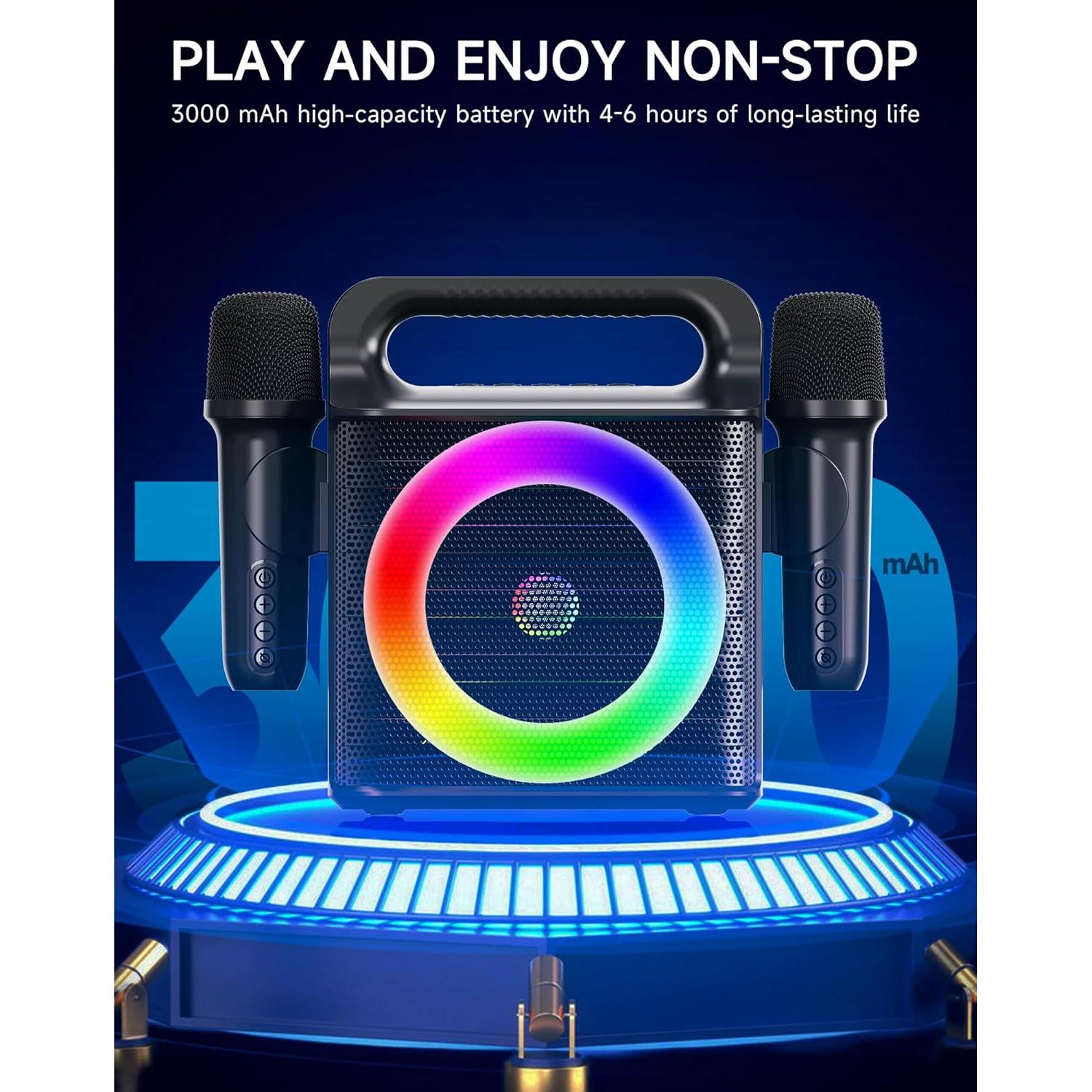 Máquina de Karaoke Portátil SINWE K09 con 2 Micrófonos Inalámbricos y Altavoz 15W