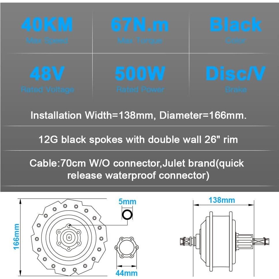 Kit de Conversión Ebike 26" YS YOSE POWER 48V 500W