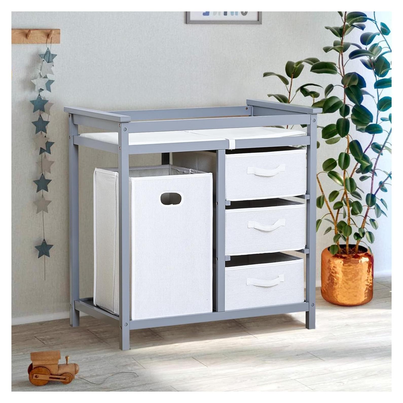 Mesa de Cambio de Bebé GarveeLife de Madera Gris 90x53.5cm