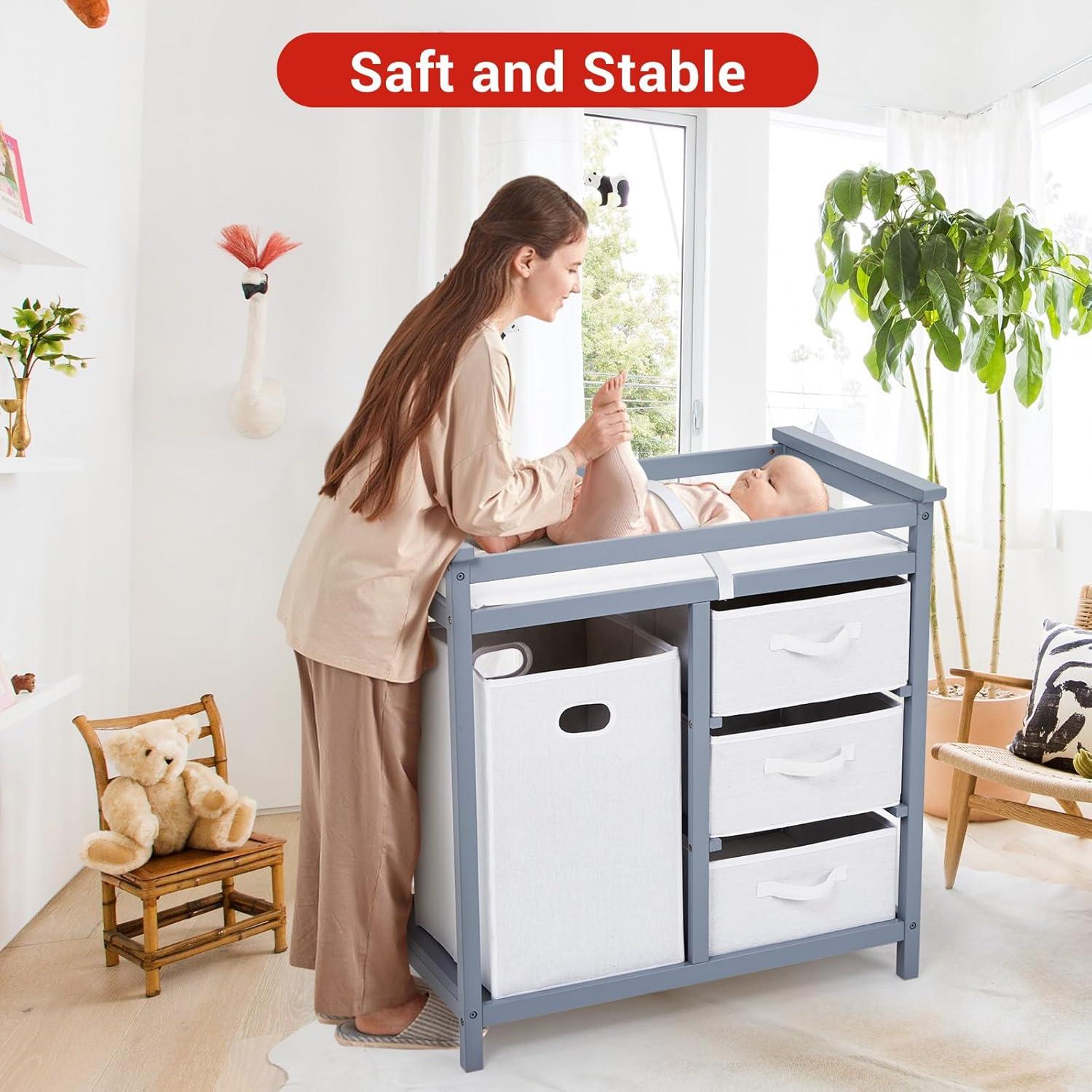 Mesa de Cambio de Bebé GarveeLife de Madera Gris 90x53.5cm