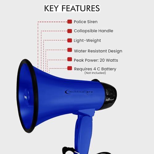 Megáfono Portátil Technical Pro Bullhorn 20W 300m con Sirena