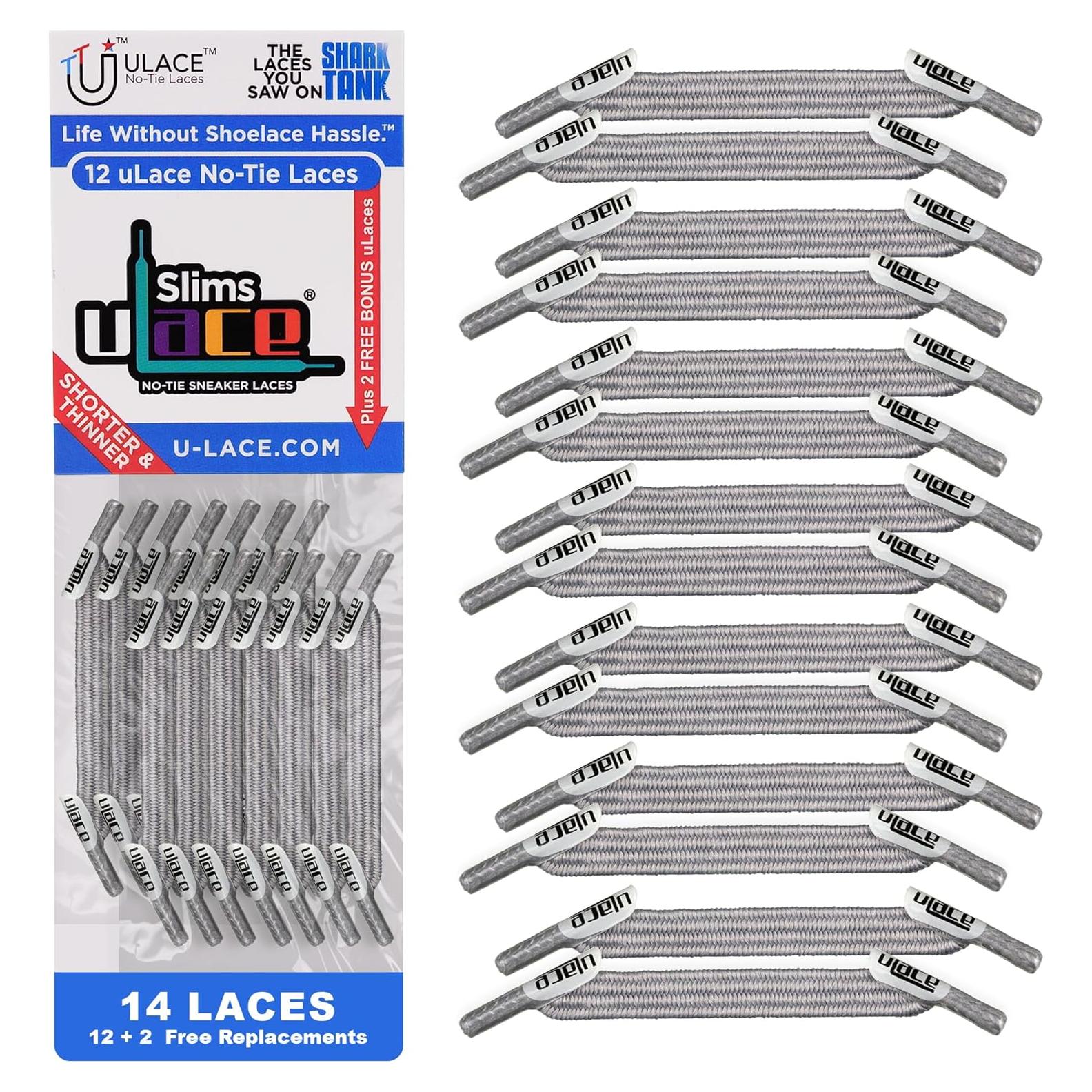 Cintas Elásticas Sin Nudos uLace Slims - Gris Claro - 14 Unidades