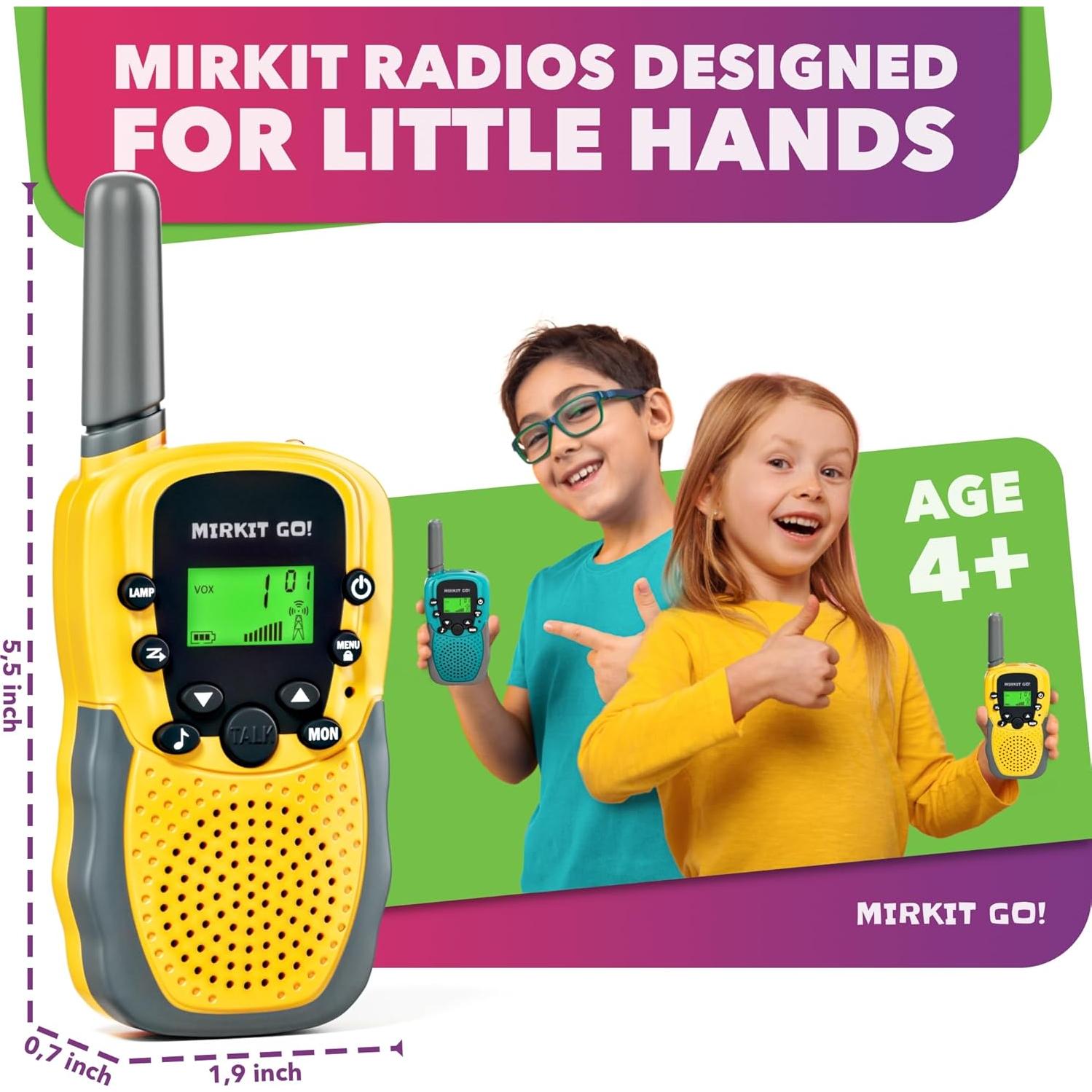 MIRKIT GO! Juego de 4 Walkie Talkies para Niños + 4 Juegos