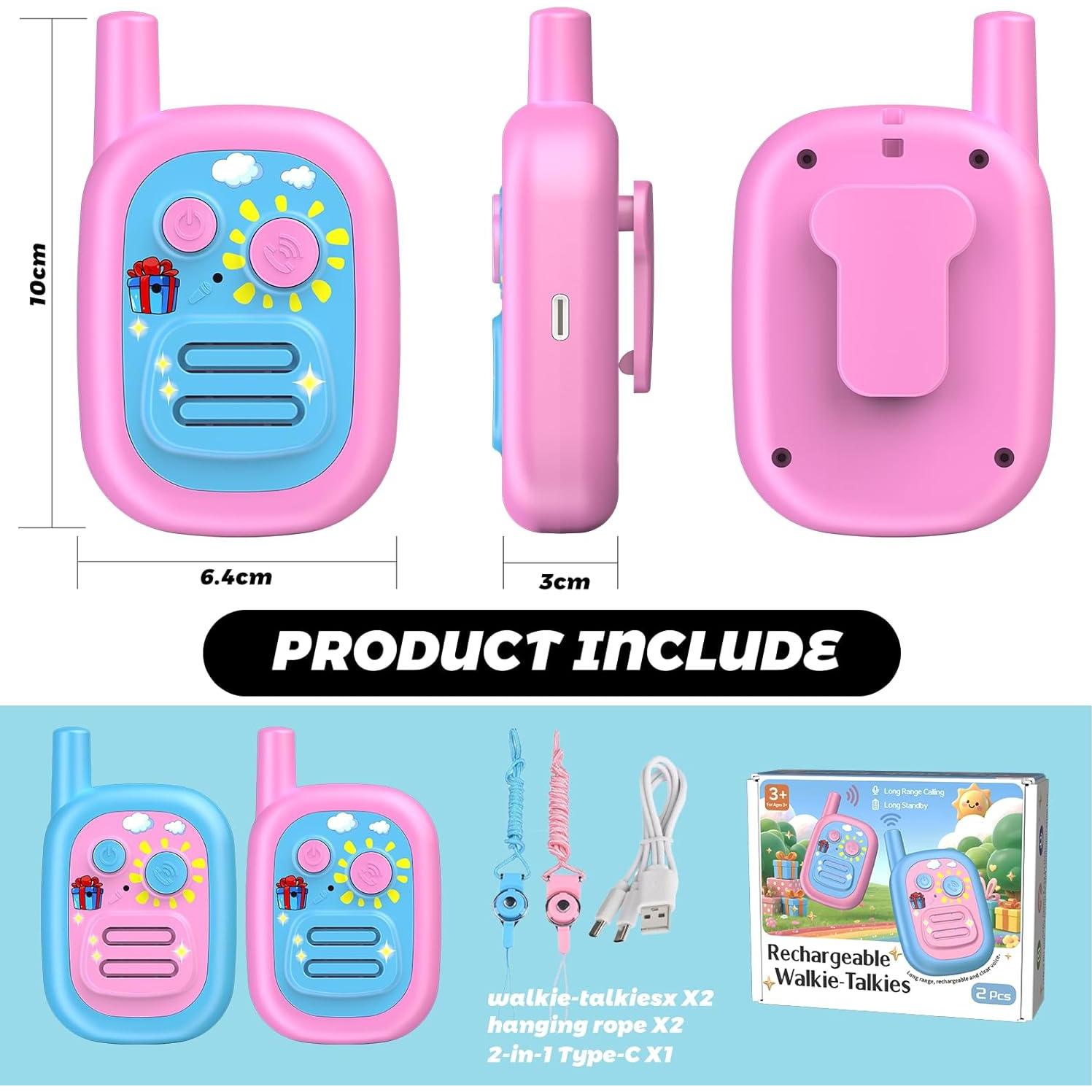 Walkie Talkies para Niños BUKEWIT 2Pack Rosa Azul 304.8m
