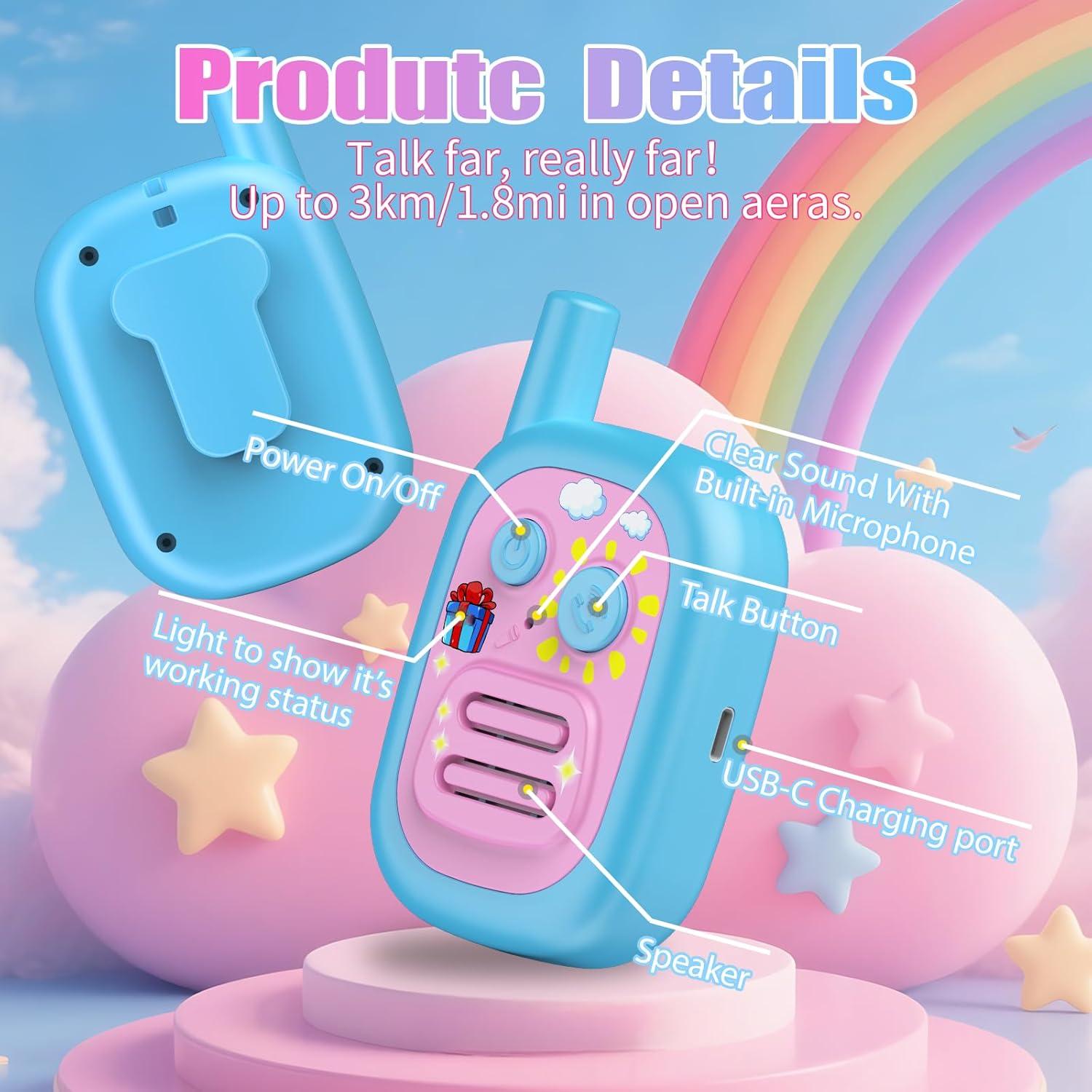 Walkie Talkies para Niños BUKEWIT 2Pack Rosa Azul 304.8m