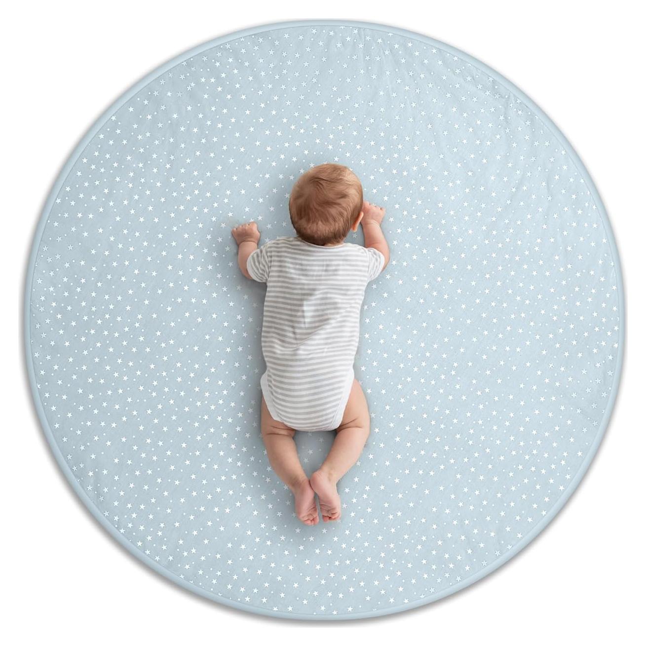 Alfombra de Juego Redonda Byrd & Blume 101.6cm Algodón Orgánico Azul