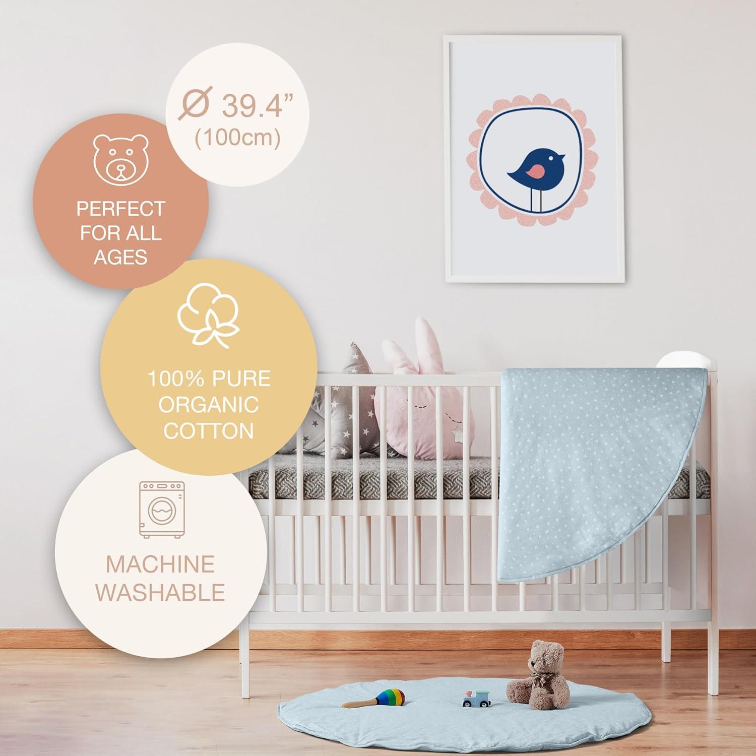 Alfombra de Juego Redonda Byrd & Blume 101.6cm Algodón Orgánico Azul