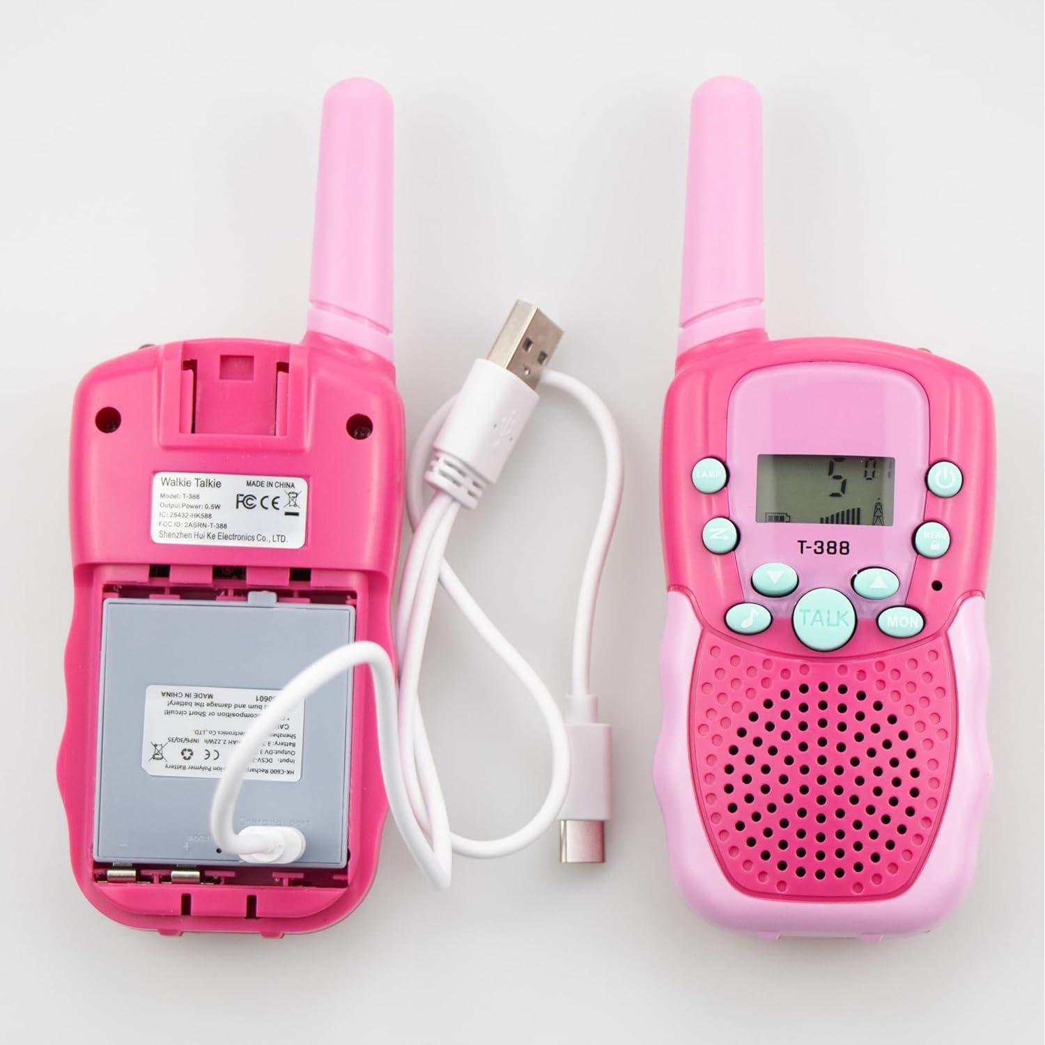 Walkie Talkies Recargables T-388 Rosa para Niños 2 Pcs 22 Canales