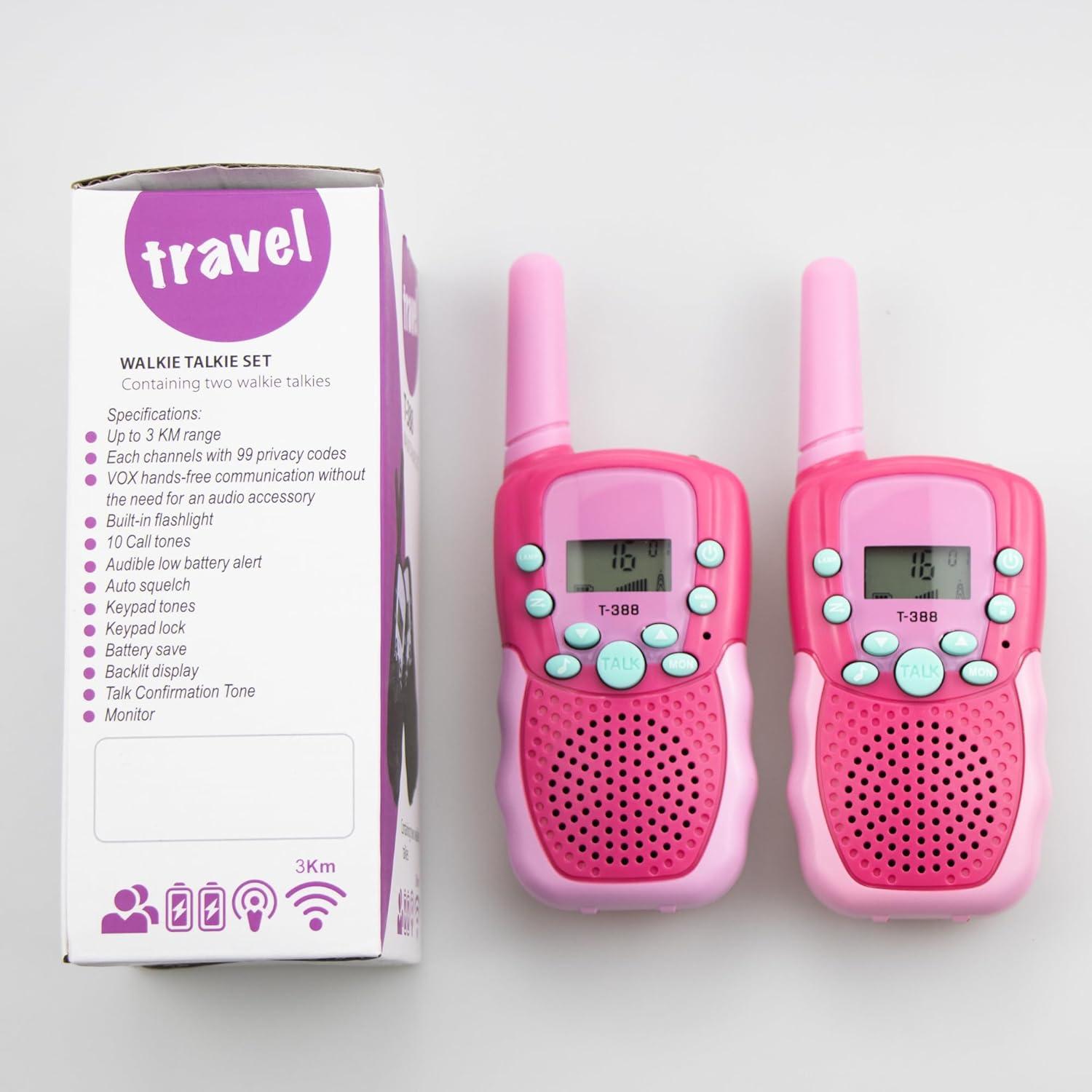 Walkie Talkies Recargables T-388 Rosa para Niños 2 Pcs 22 Canales