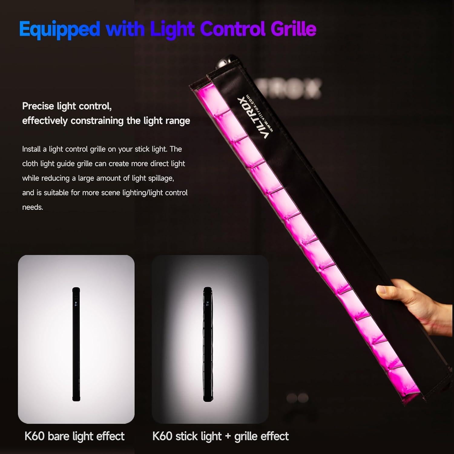 VILTROX K60 Pack de 2 Varitas de Luz RGB con Trípodes