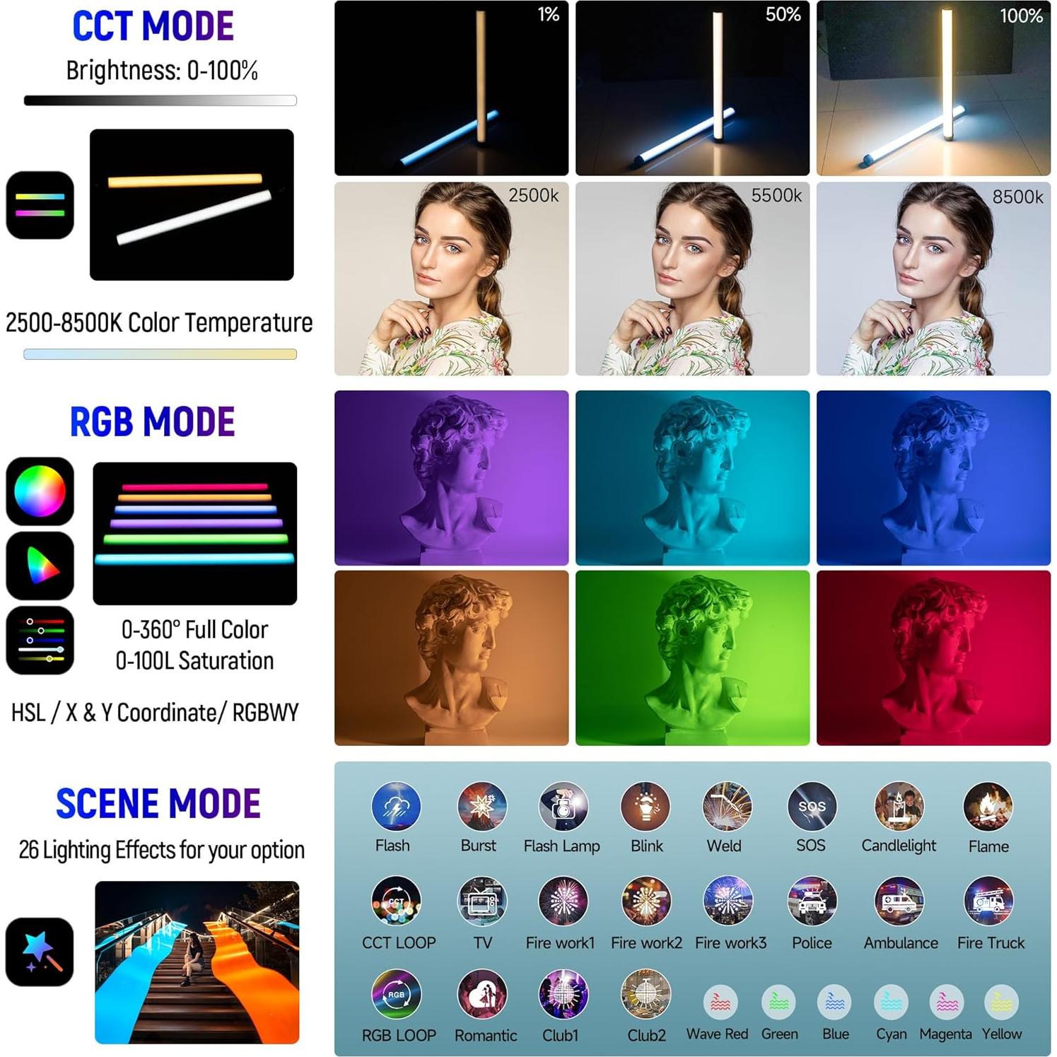 VILTROX K60 Pack de 2 Varitas de Luz RGB con Trípodes