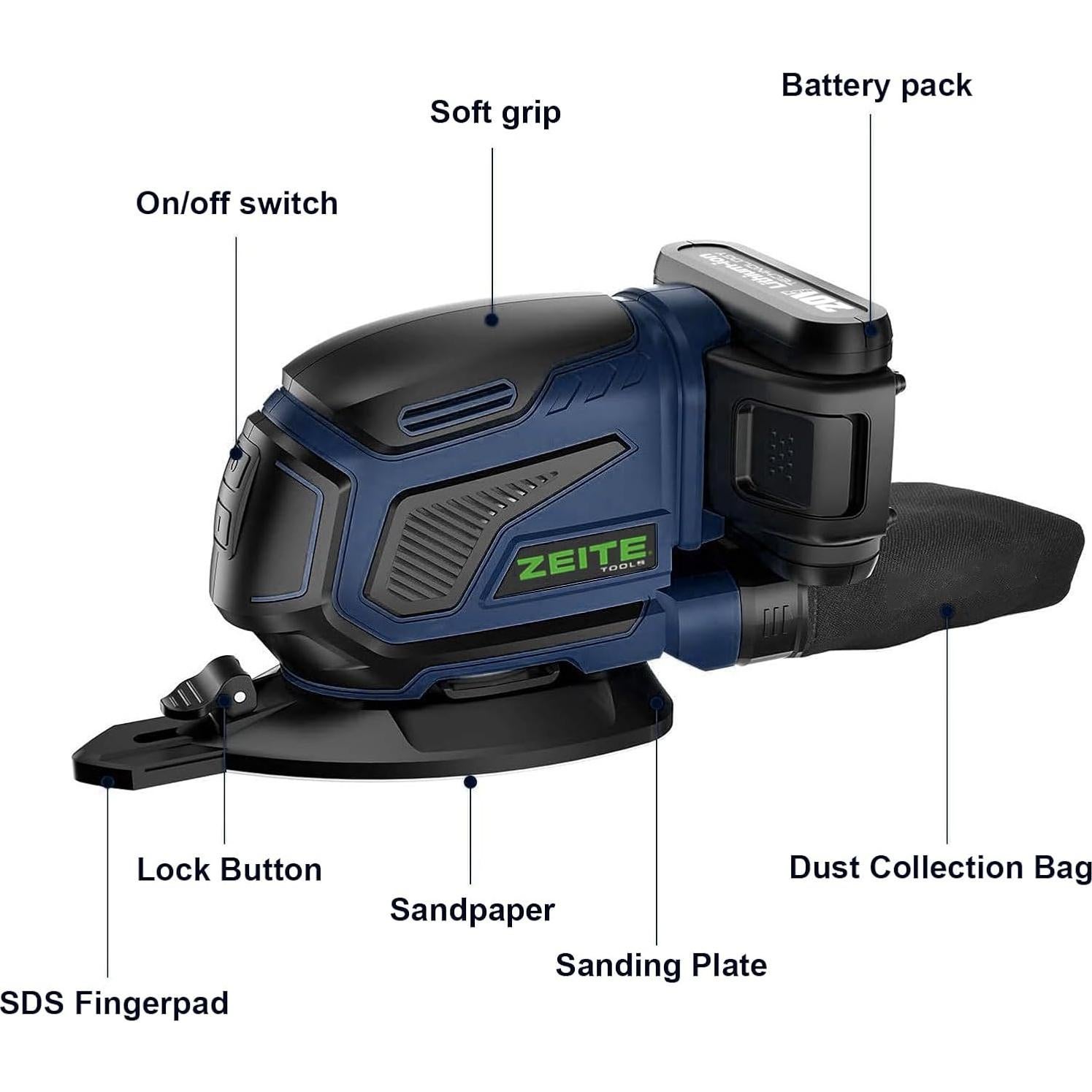 Lijadora Detallada Zeite 20V Inalámbrica 13000 OPM con Accesorios