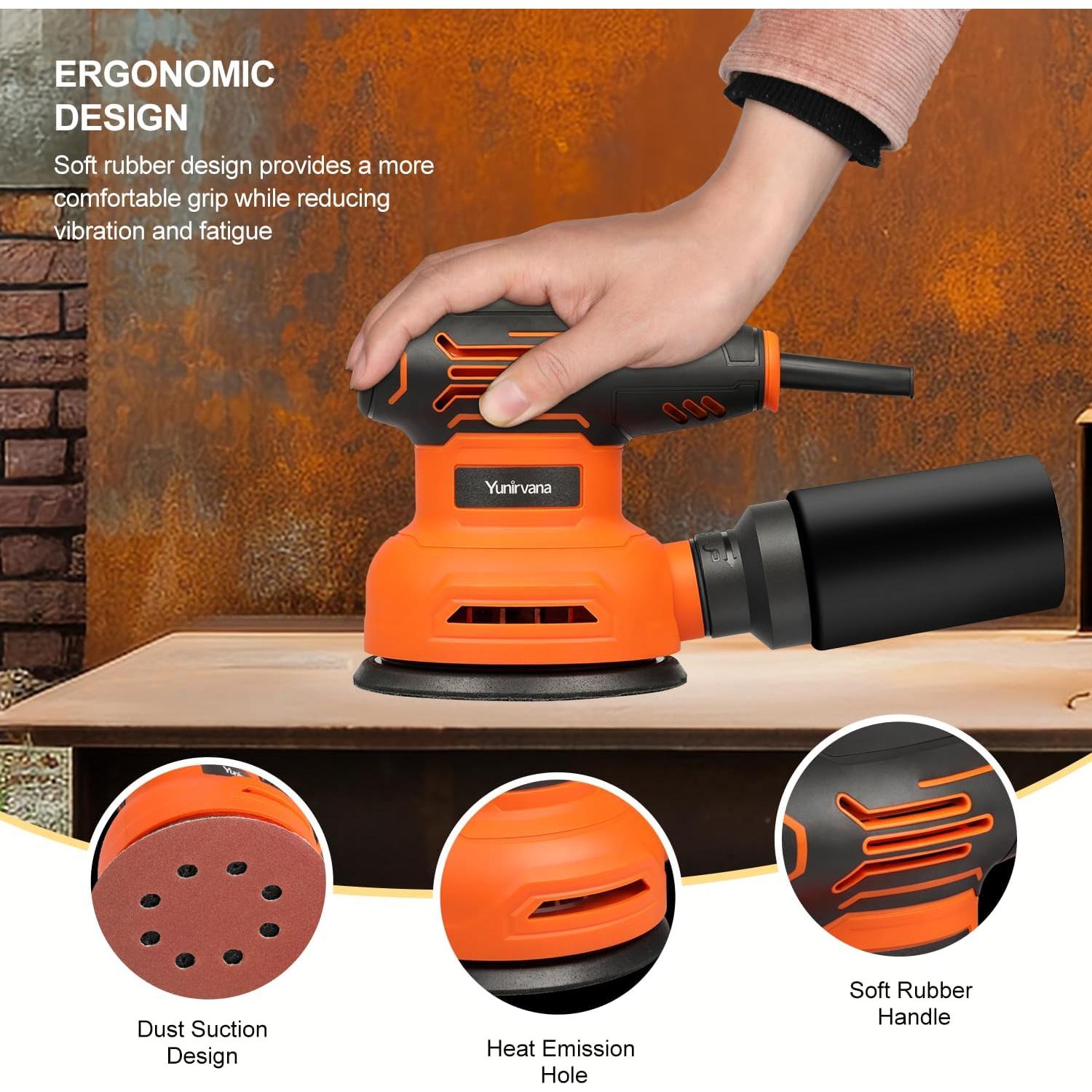 Lijadora Orbital 5" Yunirvana 300W 6 Velocidades 15 Discos