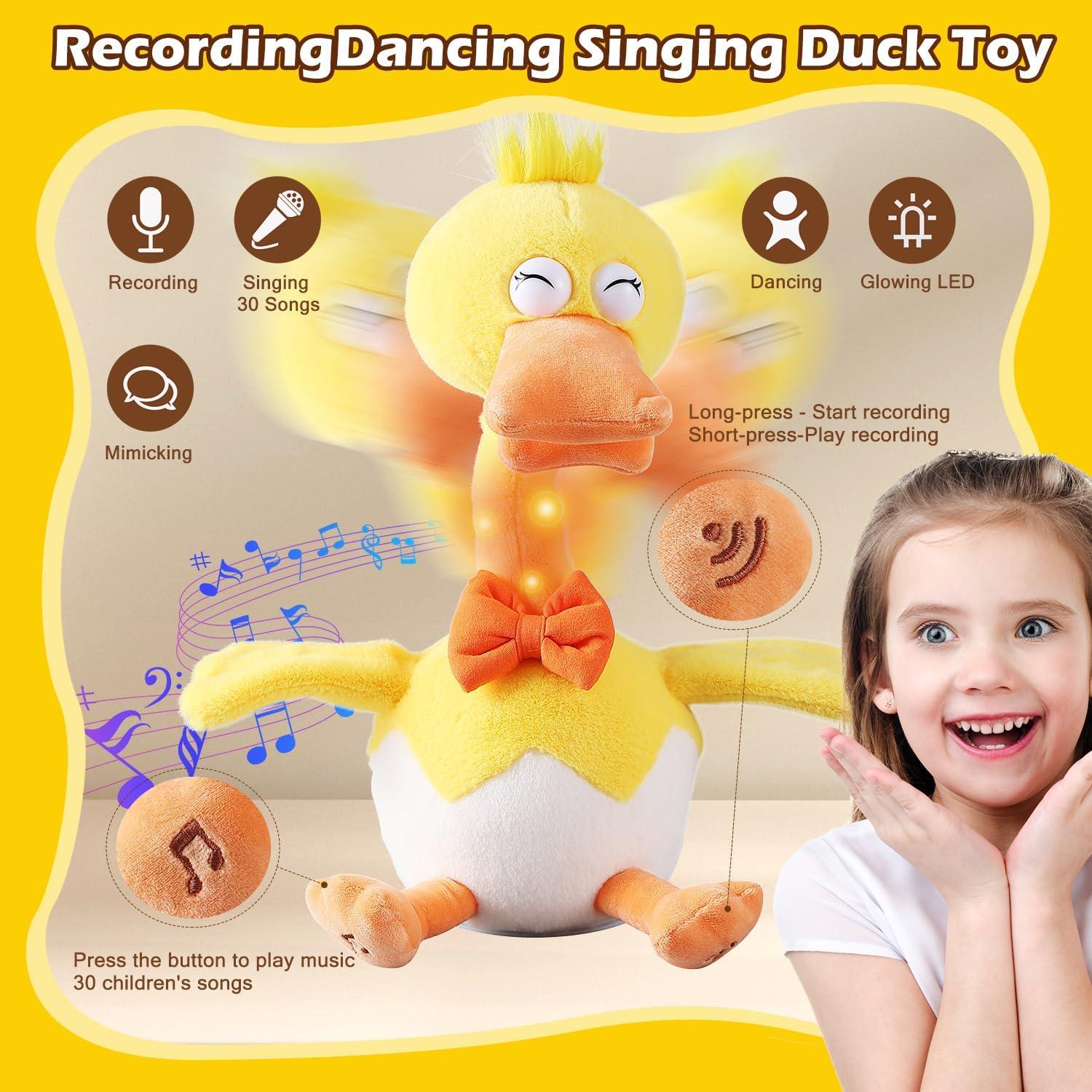 Pato Bailarín Musical Qianjinhuiyuan 33 cm con Luz y Grabación