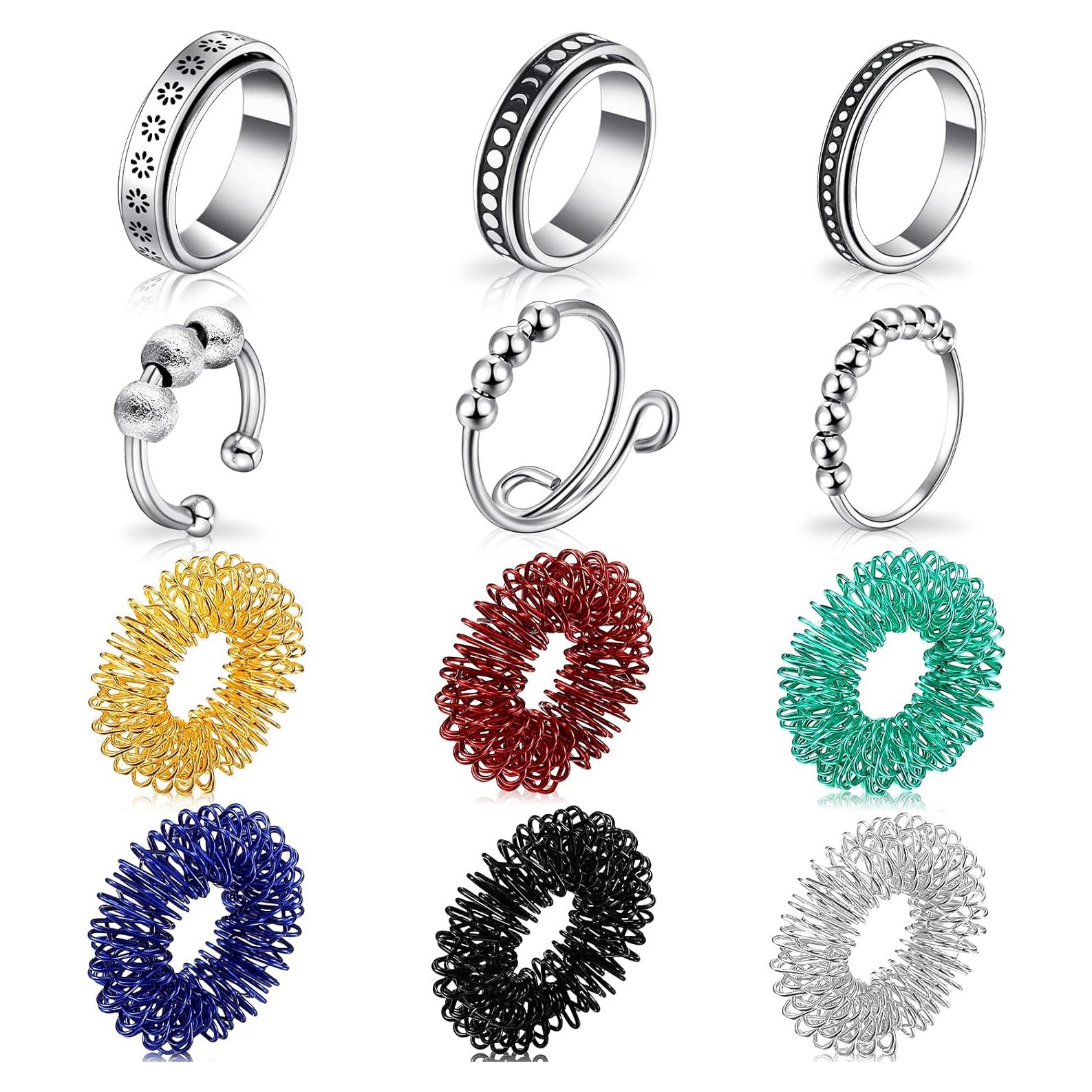 Anillos Antiestrés Fidget MTLEE 12 Piezas Acero Inoxidable