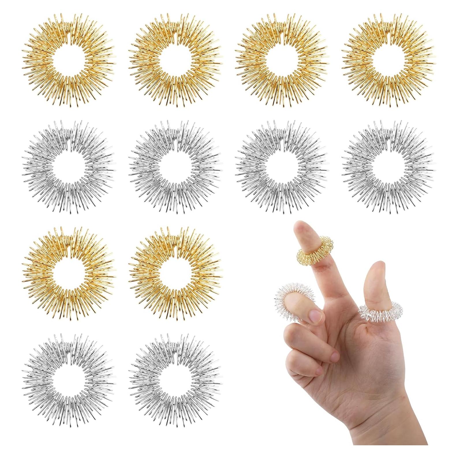 Anillos Sensoriales Antiestrés JIYIN - 12 Piezas Oro y Plata