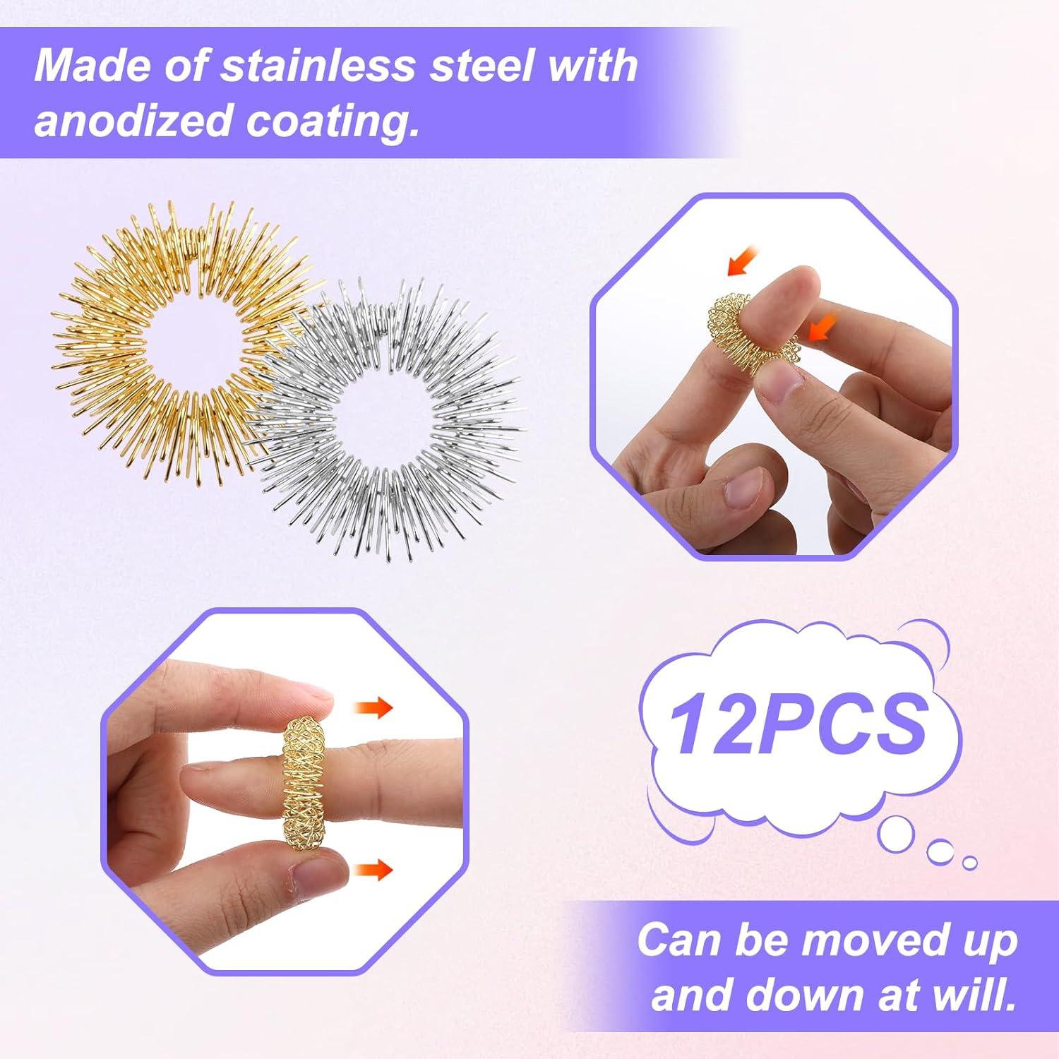 Anillos Sensoriales Antiestrés JIYIN - 12 Piezas Oro y Plata